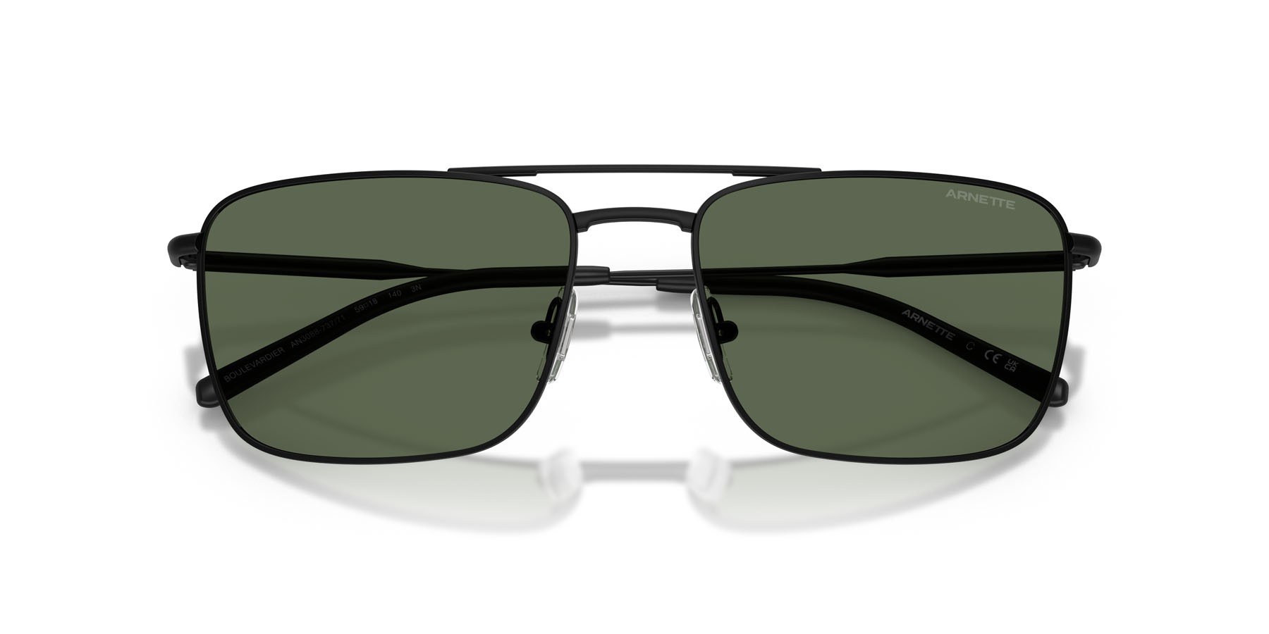 Sunglasses Arnette Boulevardier AN 3088 (737/71) color nero opaco shape rectangle lenses verde scuro