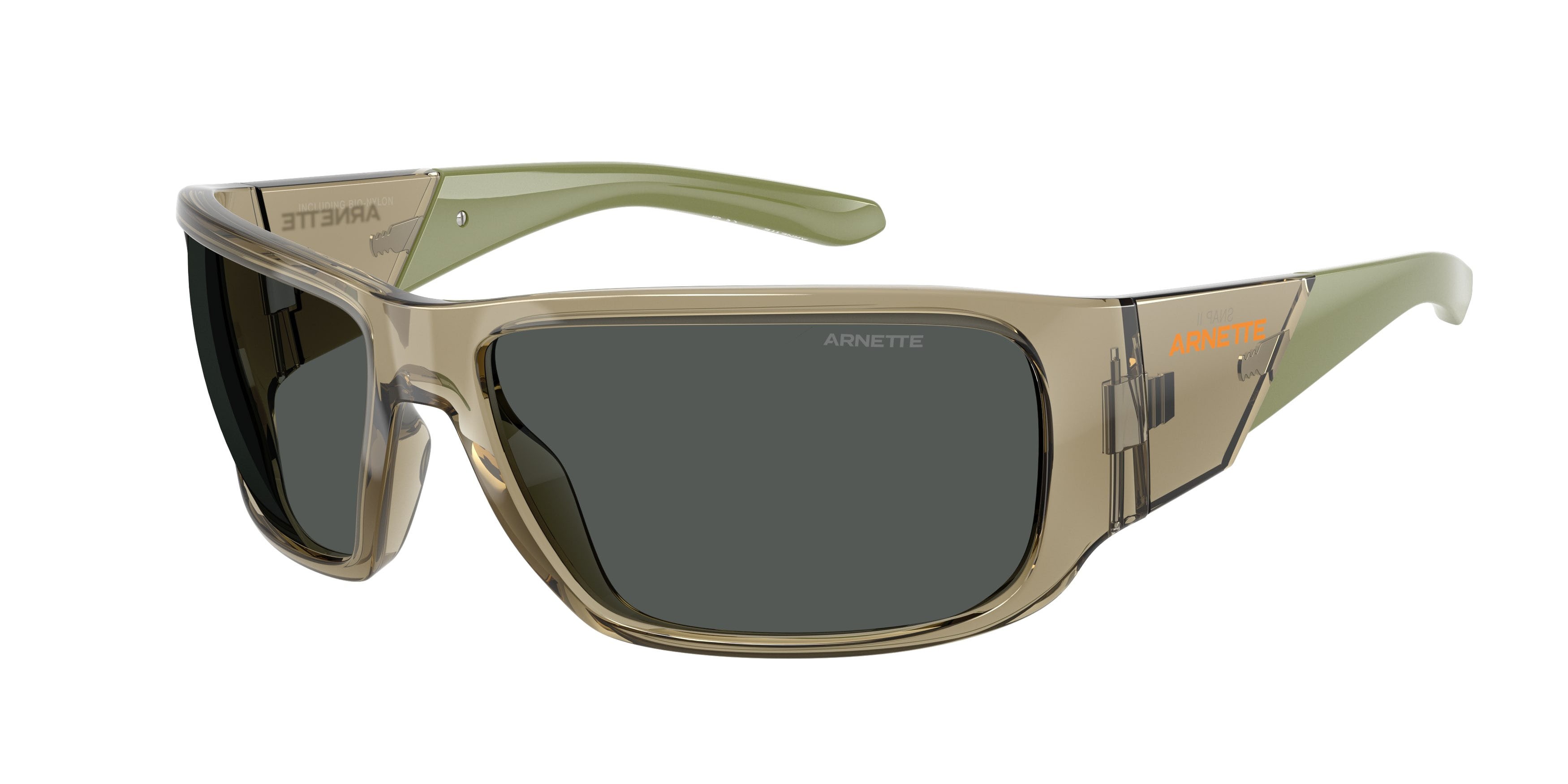 Sonnenbrillen Arnette Snap II AN 4297 (303187) farbe verde oliva trasparente form rechteckig gläser grigio scuro