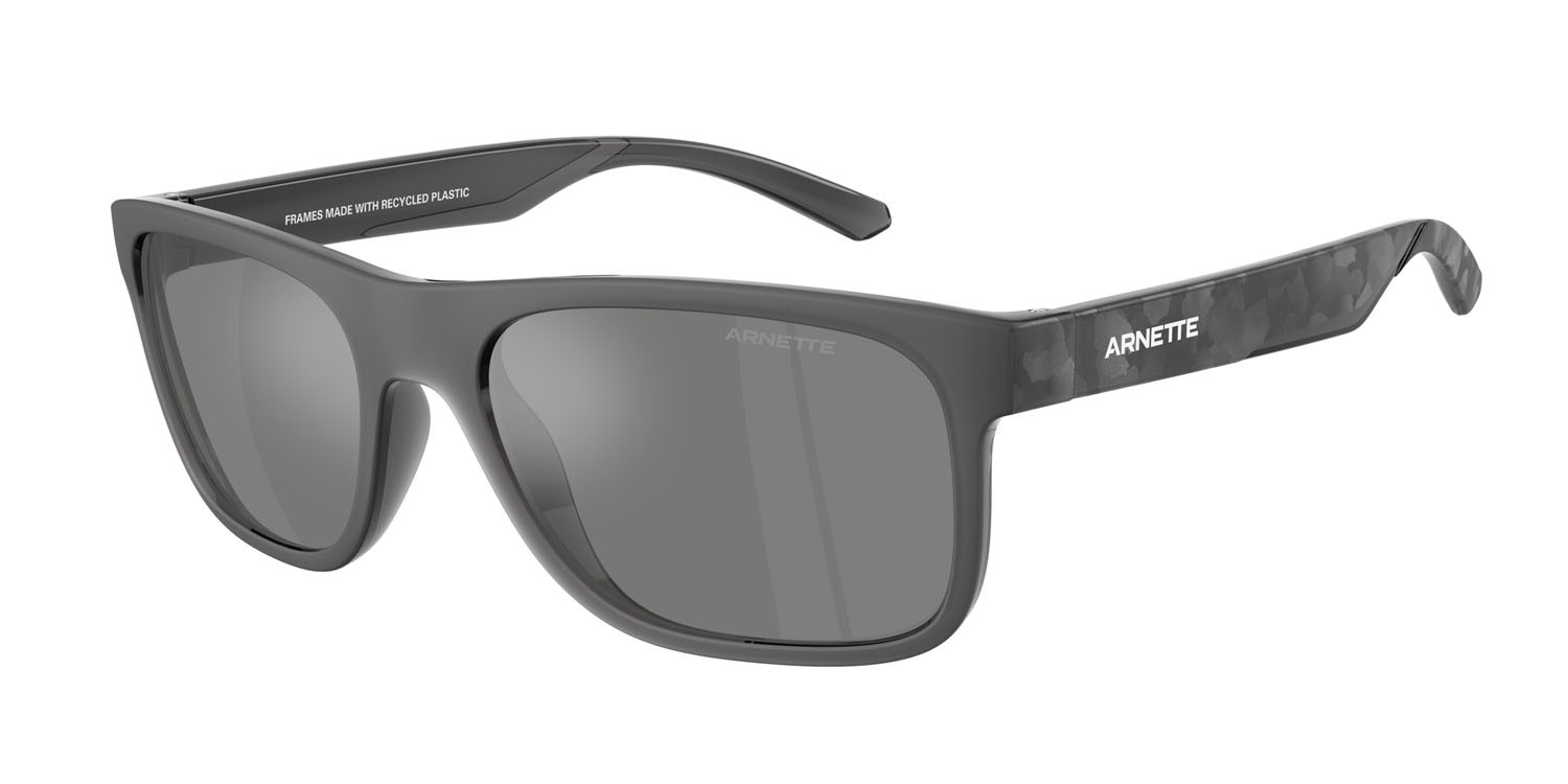 Sunglasses Arnette Khim AN 4341 (27866G) color grigio trasparente opaco/lucido shape square lenses grigio argento specchiato