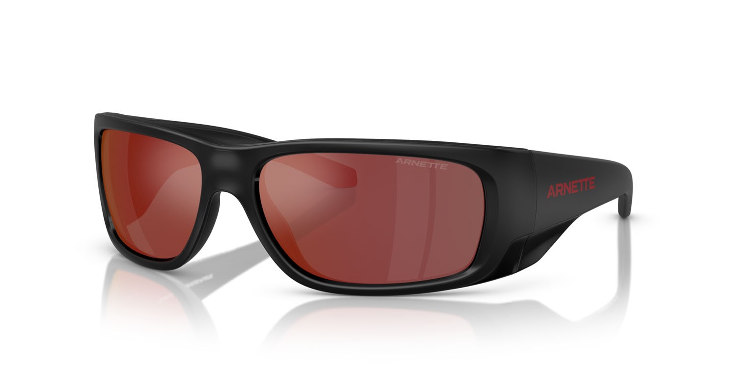 Sonnenbrillen Arnette Flipside AN 4345 (29006Q) farbe top nero opaco/lucido form quadratisch gläser arancione specchiato grigio / giallo