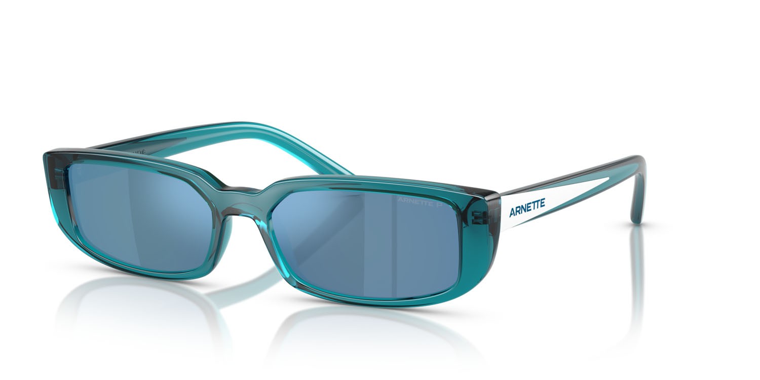 Sunglasses Arnette Jet AN 4348 (296822) color blu trasparente shape rectangle lenses polarizzata grigio scuro specchiato blu marino