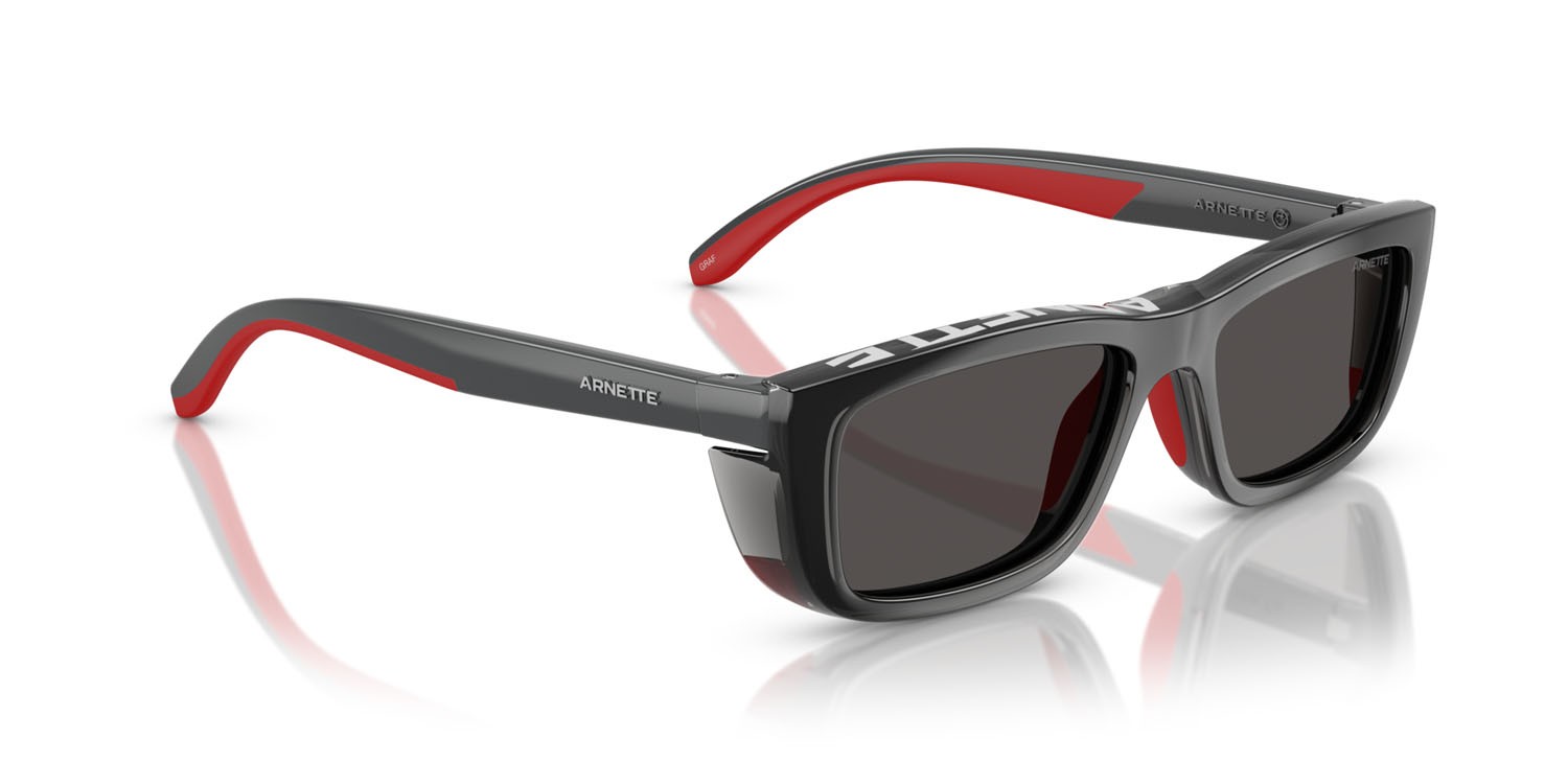 Sunglasses Arnette Graf AN 4356 (28411W) color grigio scuro/gomma rossa shape rectangle lenses lente demo
