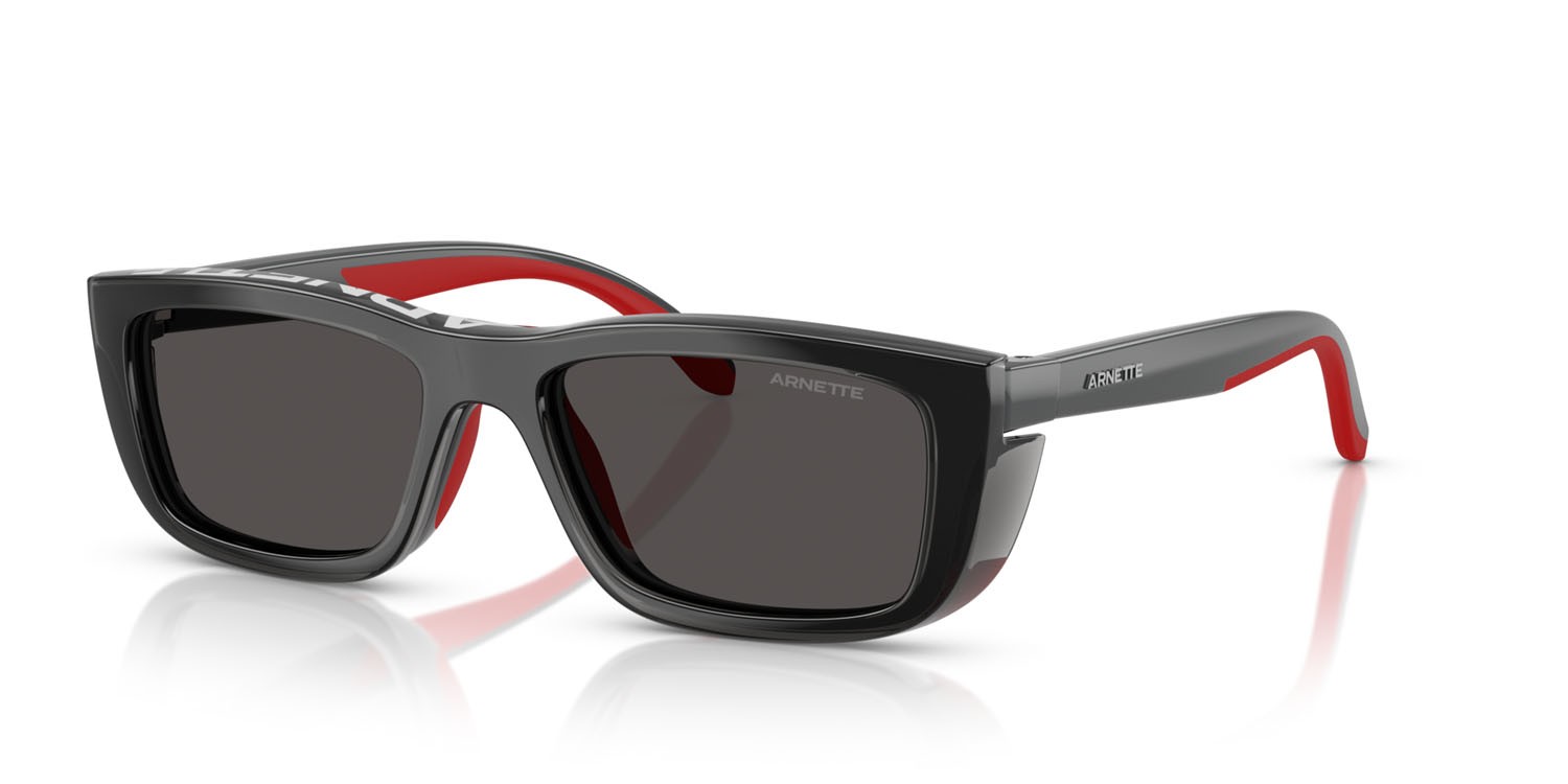 Sunglasses Arnette Graf AN 4356 (28411W) color grigio scuro/gomma rossa shape rectangle lenses lente demo