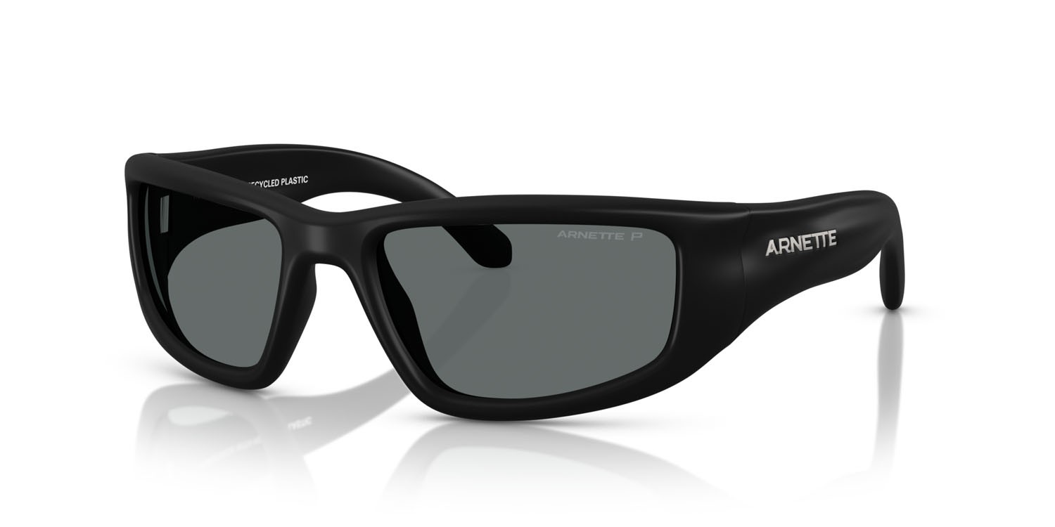 Sunglasses Arnette Zyme AN 4358 (290081) color gomma nera shape square lenses polar grigio scuro