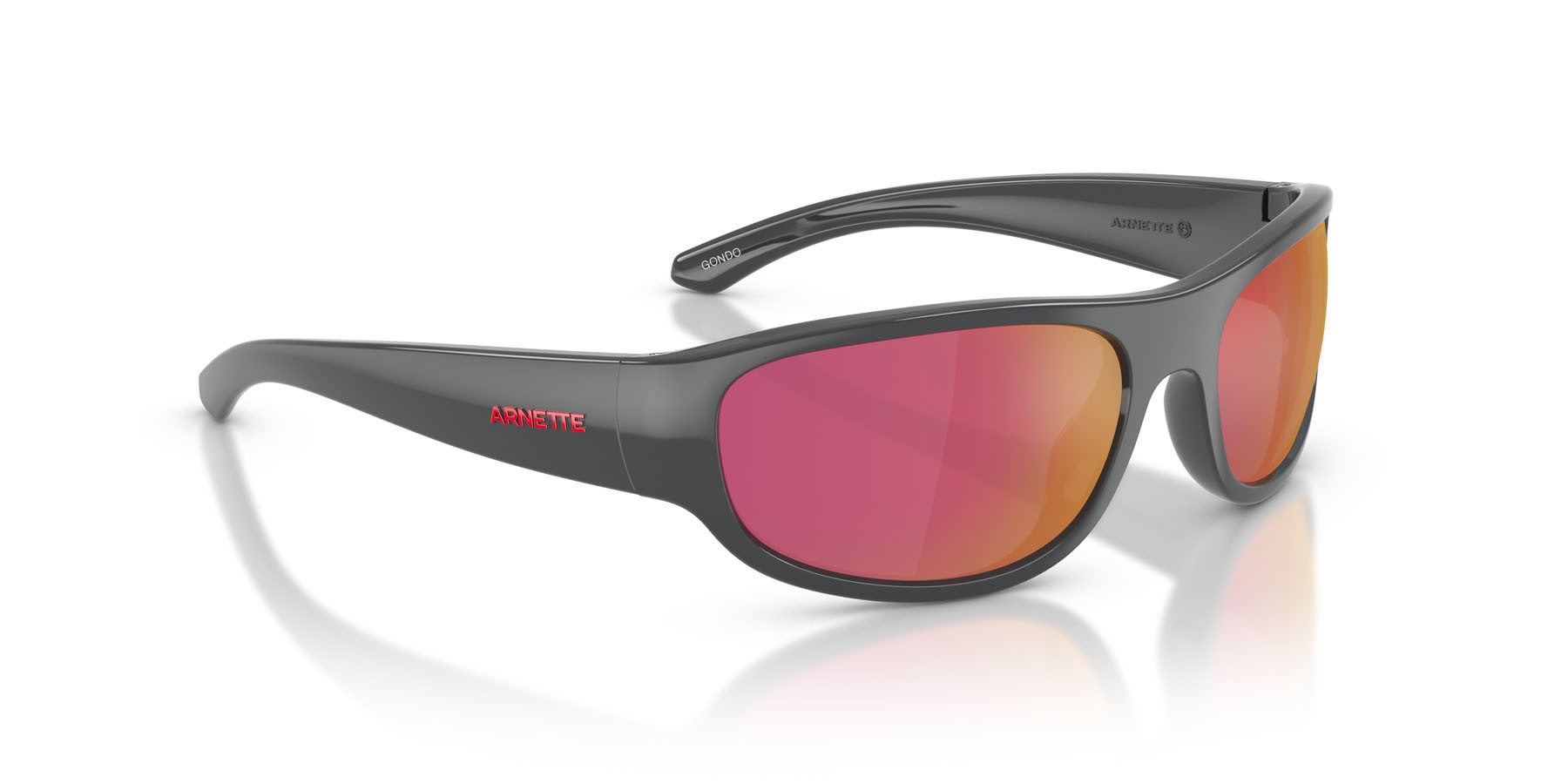 Sonnenbrillen Arnette Gondo AN 4361 (28416Q) farbe grigio scuro form quadratisch gläser grey mirror orange/yellow 