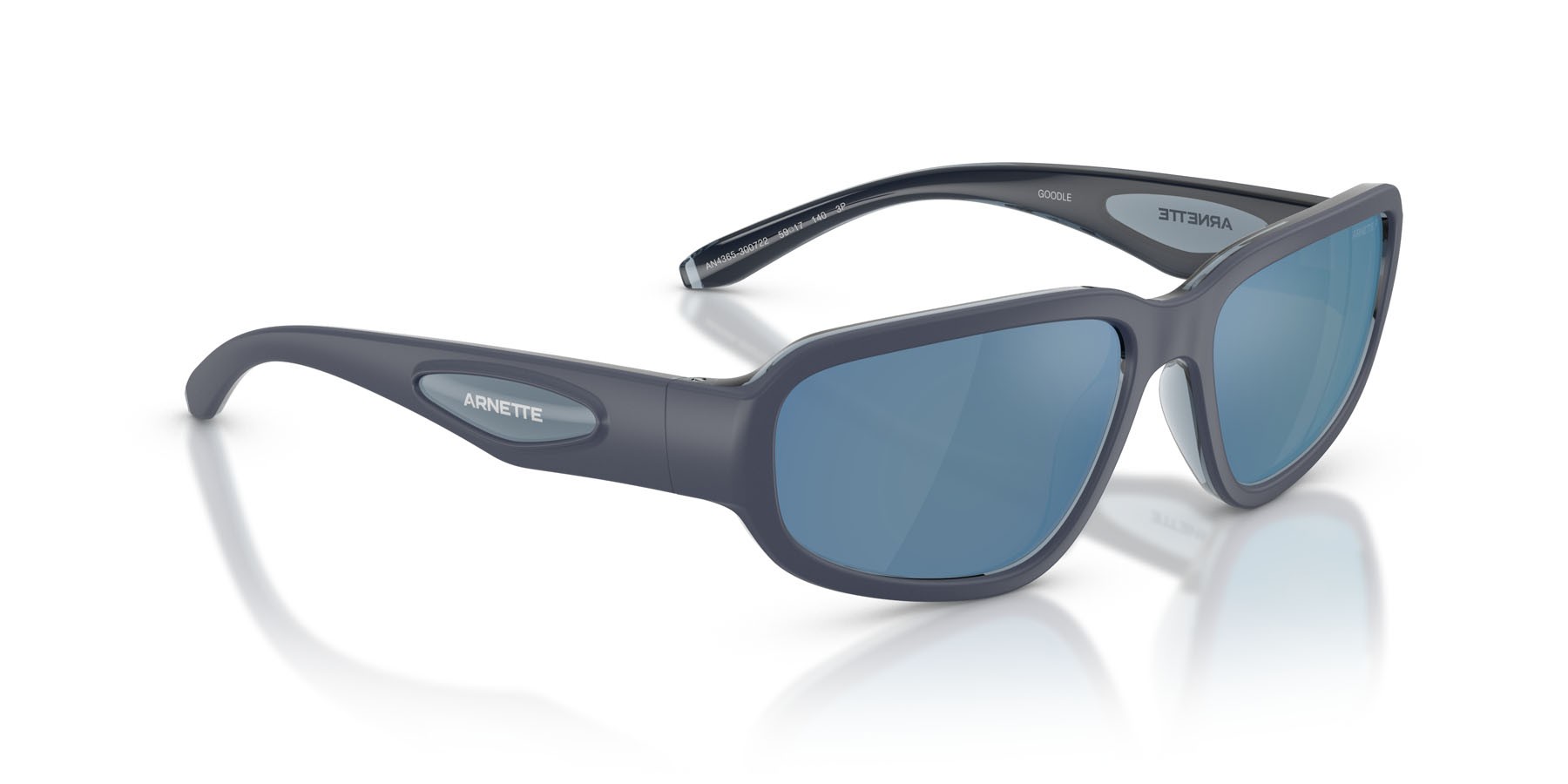 Sonnenbrillen Arnette Goodle AN 4365 (300722) farbe navy/transparent blue form quadratisch gläser celeste acqua specchiato grigio scuro, polarizzata