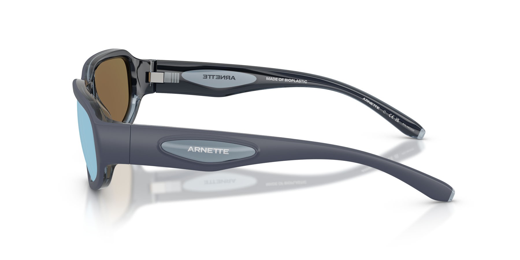 Sonnenbrillen Arnette Goodle AN 4365 (300722) farbe navy/transparent blue form quadratisch gläser celeste acqua specchiato grigio scuro, polarizzata