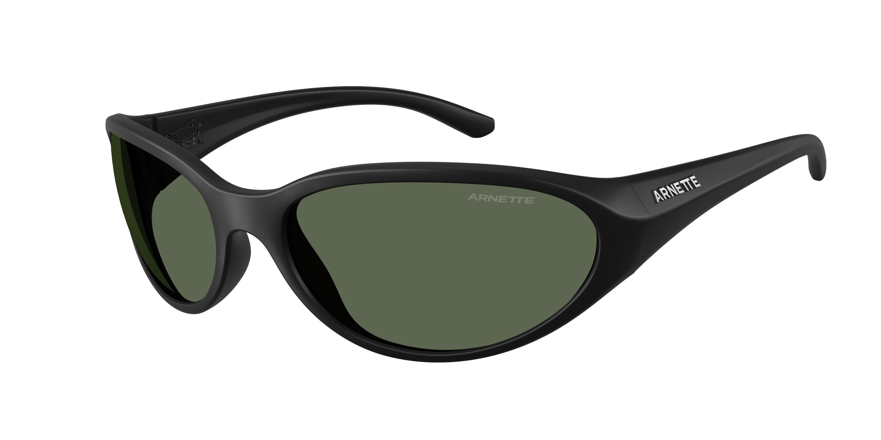 Sunglasses Arnette Raven AN 4368 (290071) color nero riciclato opaco shape oval lenses verde scuro