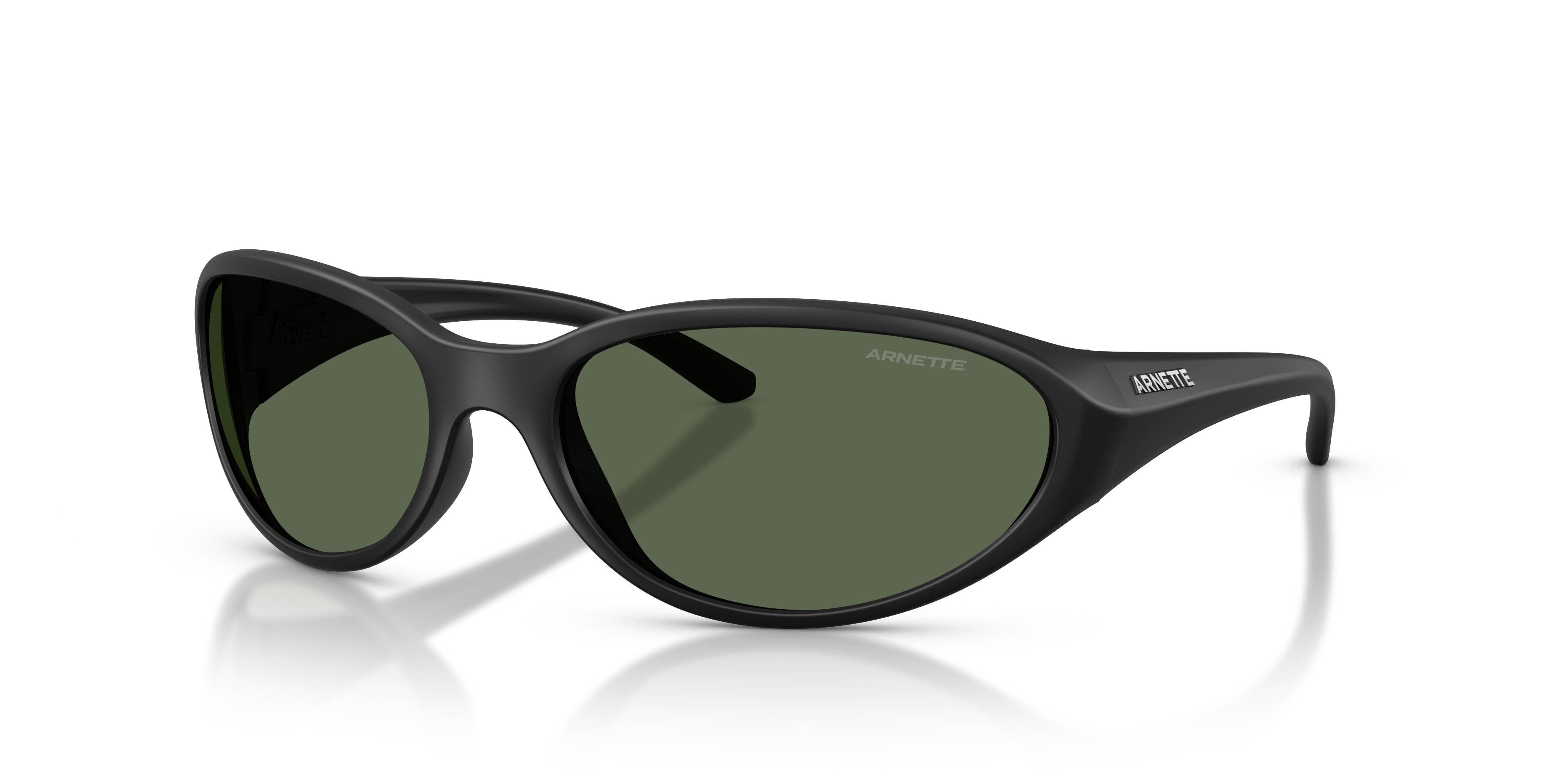 Sunglasses Arnette Raven AN 4368 (290071) color nero riciclato opaco shape oval lenses verde scuro