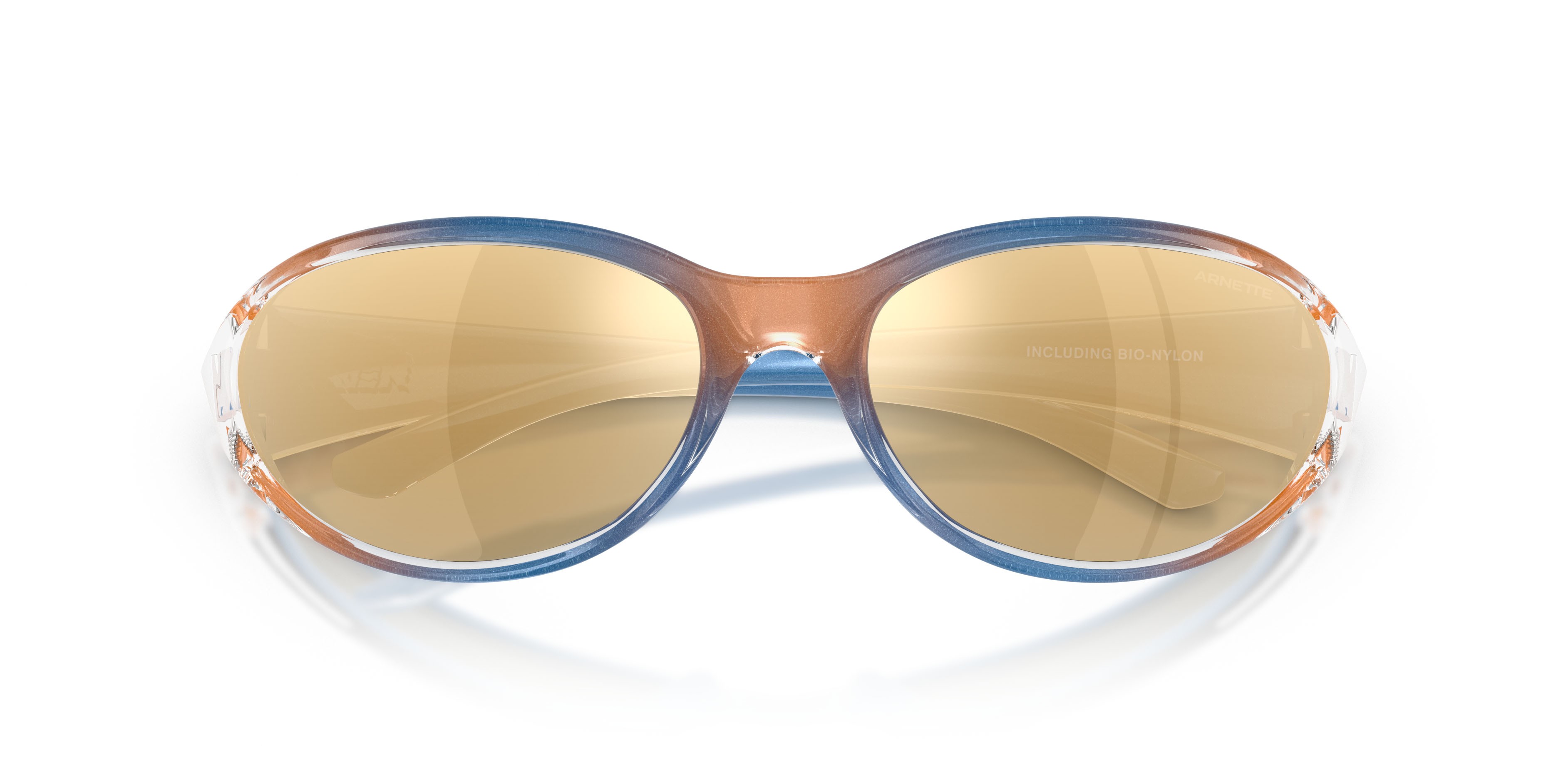 Sunglasses Arnette Raven AN 4368 (30367P) color arancione flashcoat shape oval lenses marrone specchiato oro