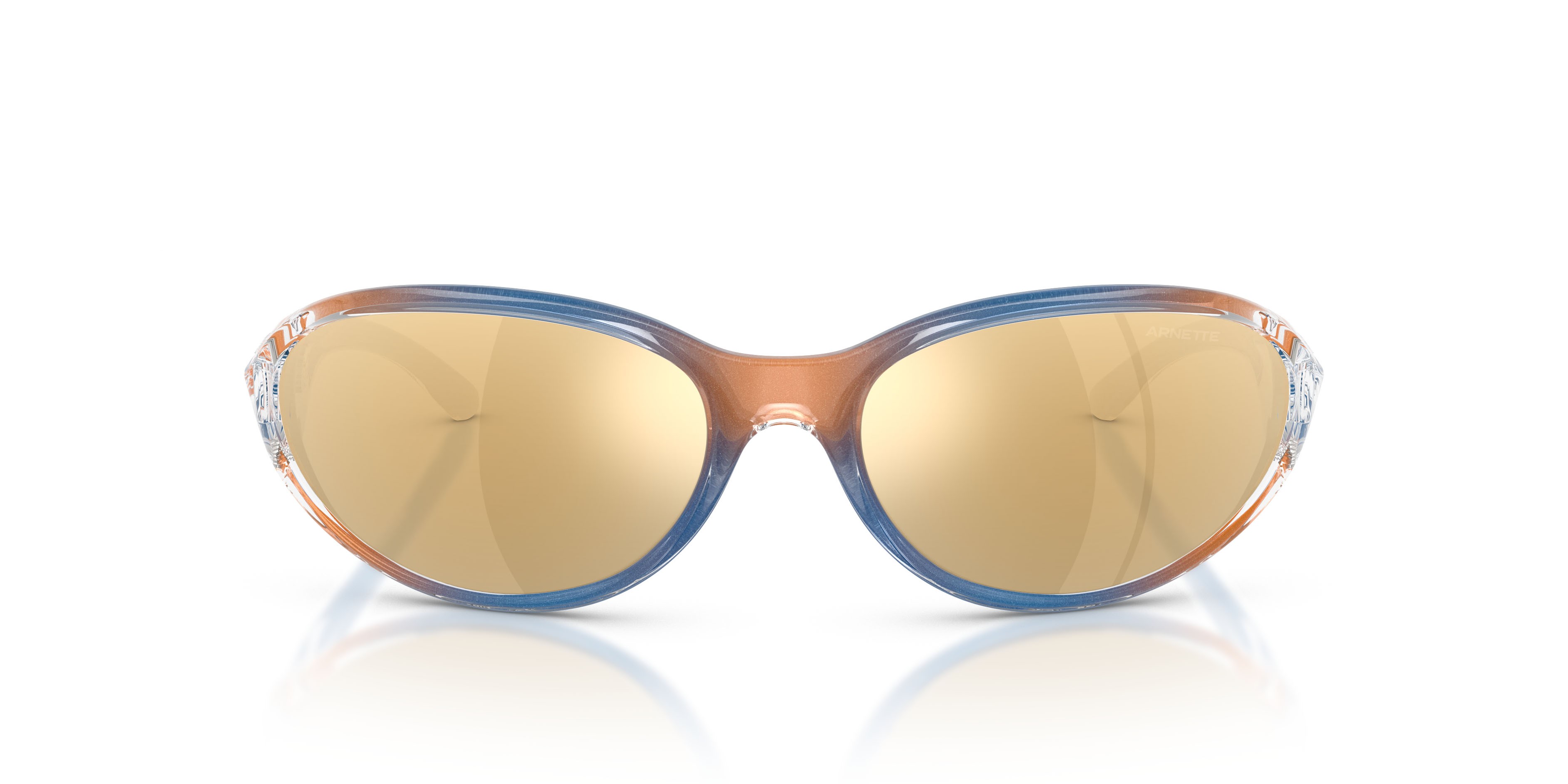 Sunglasses Arnette Raven AN 4368 (30367P) color arancione flashcoat shape oval lenses marrone specchiato oro