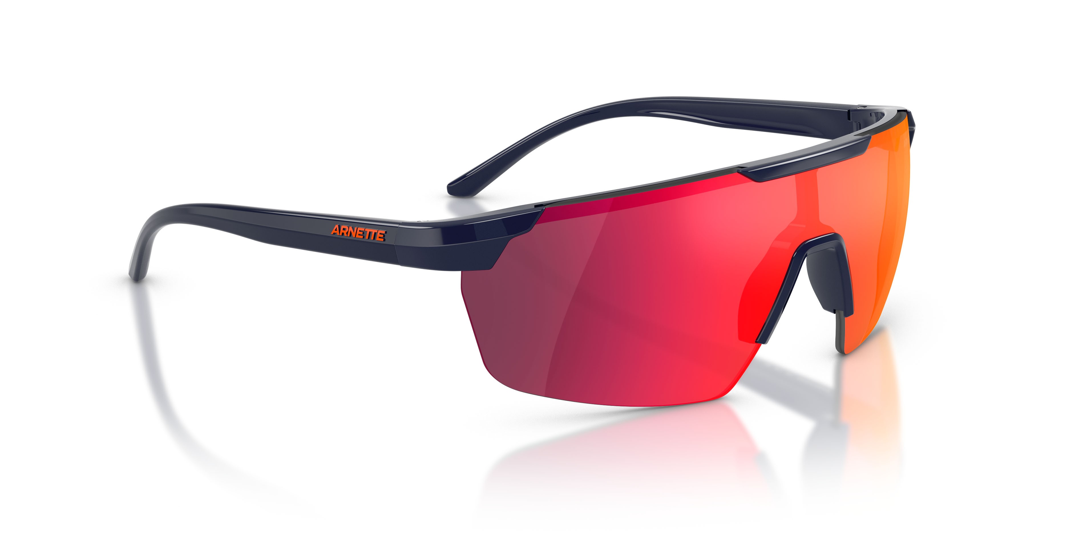 Sunglasses Arnette AN 4369 (27626Q) color blu navy shape irregular lenses rosso/giallo a specchio