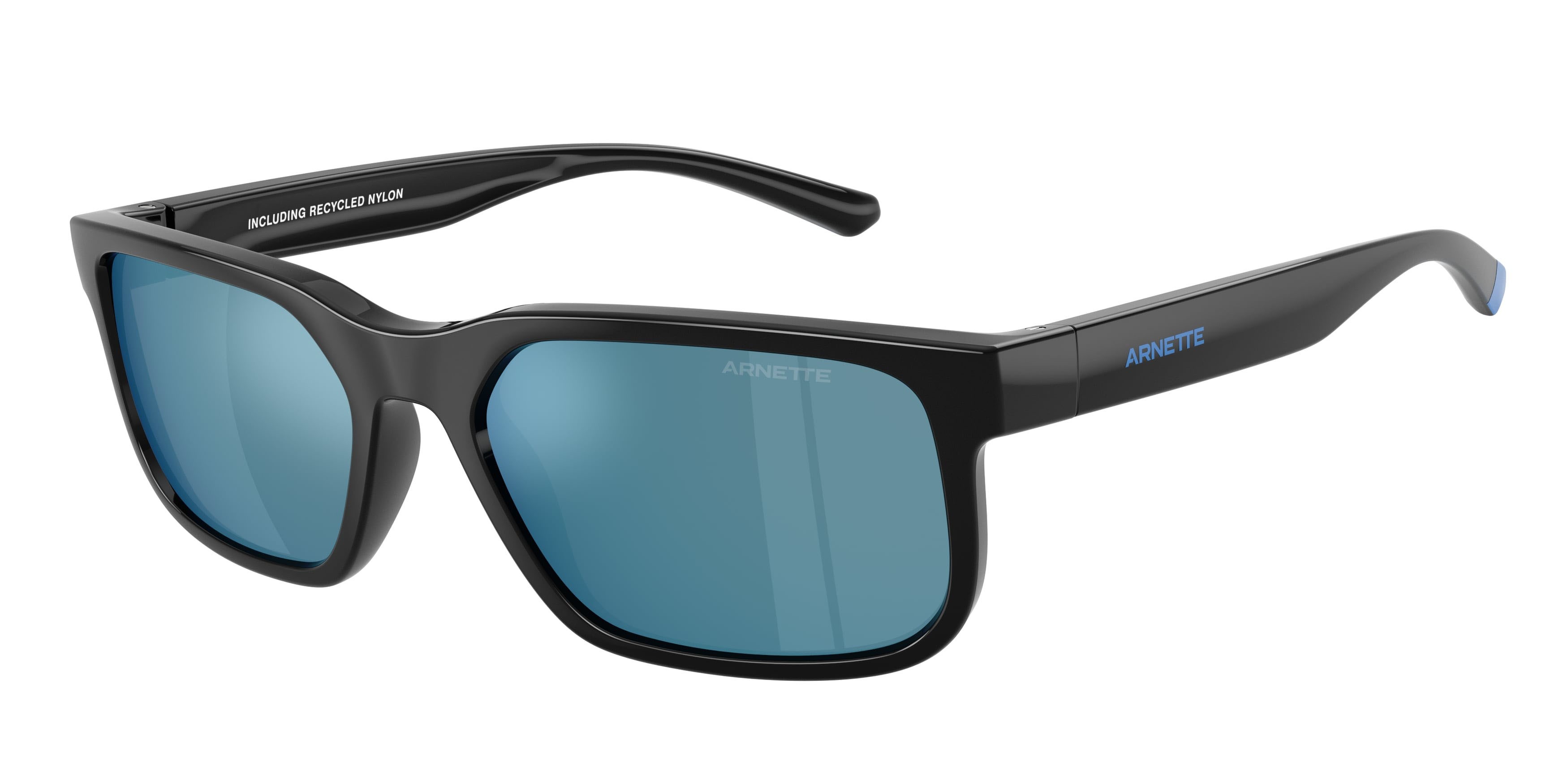 Sunglasses Arnette AN 4372 (290055) color nero riciclato shape rectangle lenses blu specchiato blu