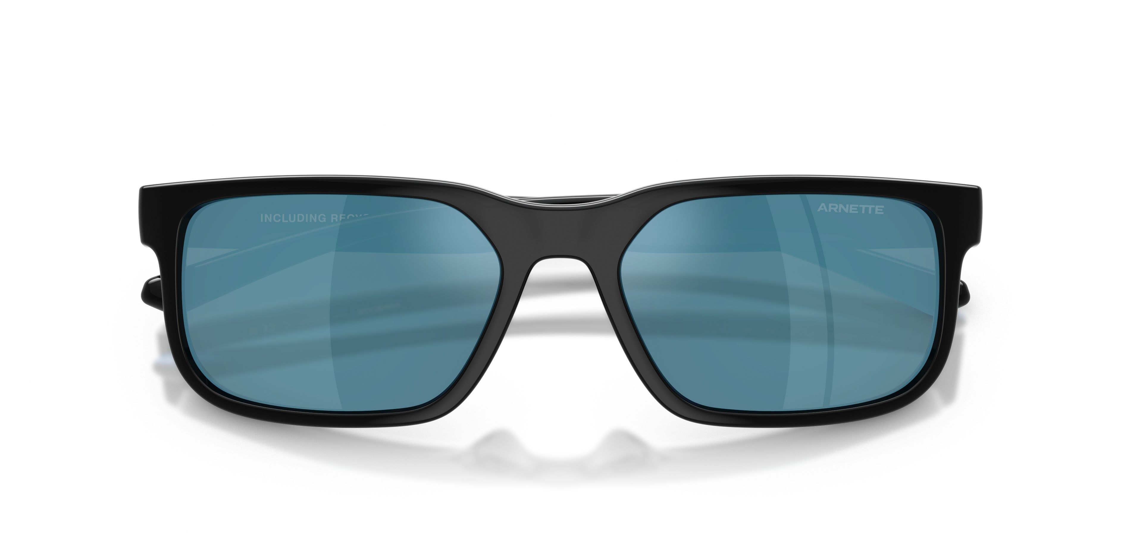 Sunglasses Arnette AN 4372 (290055) color nero riciclato shape rectangle lenses blu specchiato blu