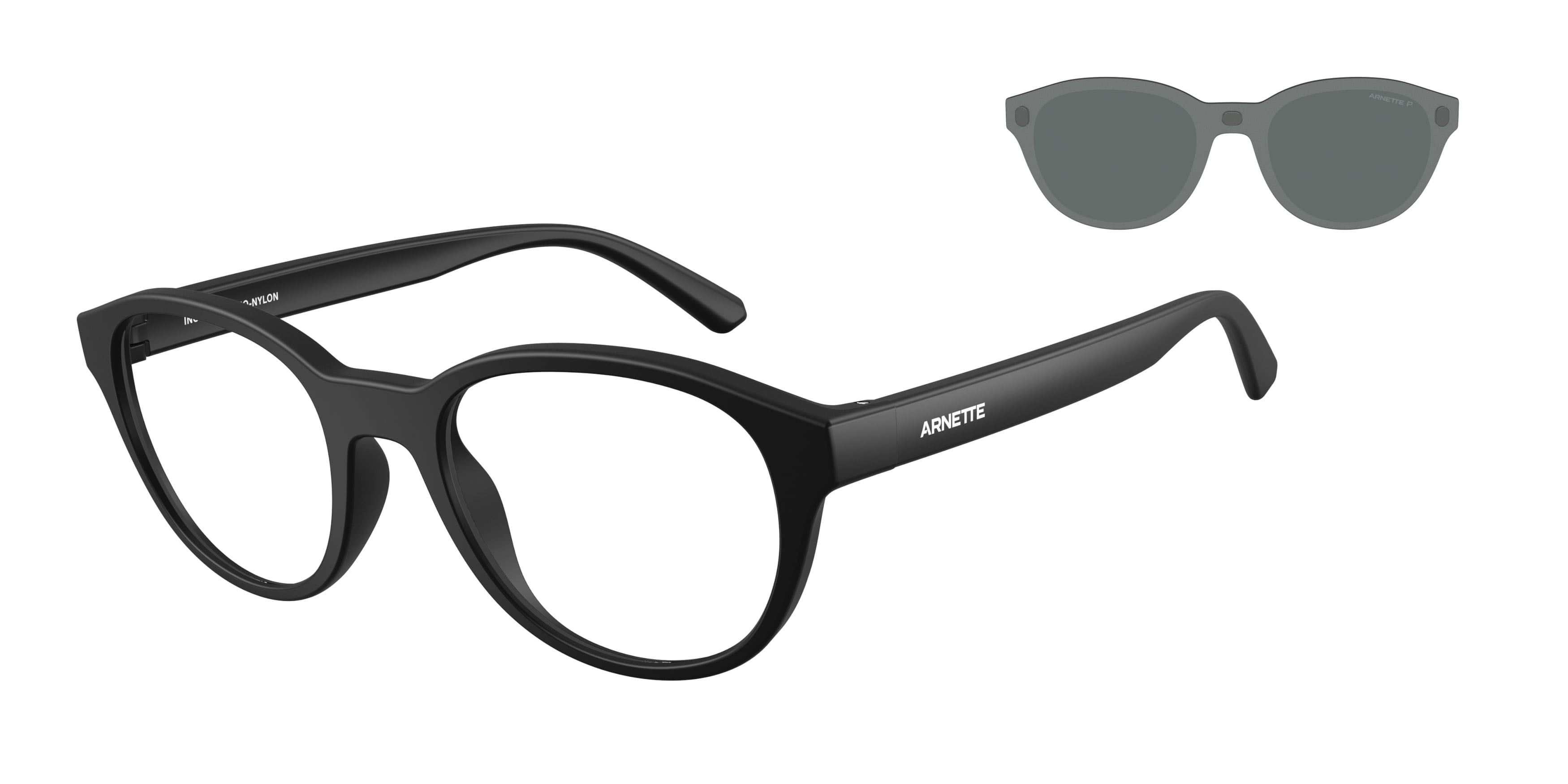 Sunglasses Arnette AN 4375 (27581W) color nero opaco shape round lenses trasparente