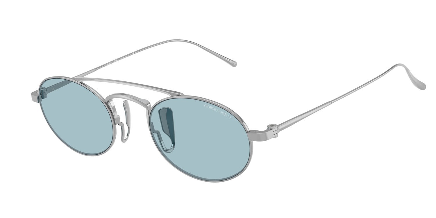 Sunglasses Giorgio Armani AR 6161T (3387/1) color argento shape oval lenses azzurro