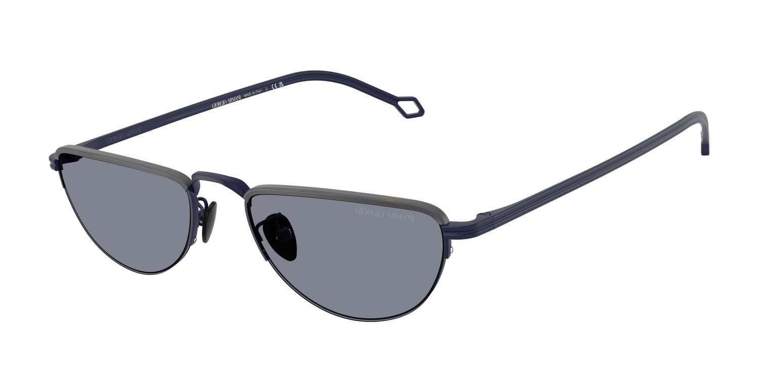 Occhiali da sole Giorgio Armani AR 6166J (334219) colore blu opaco forma farfalla lenti blu