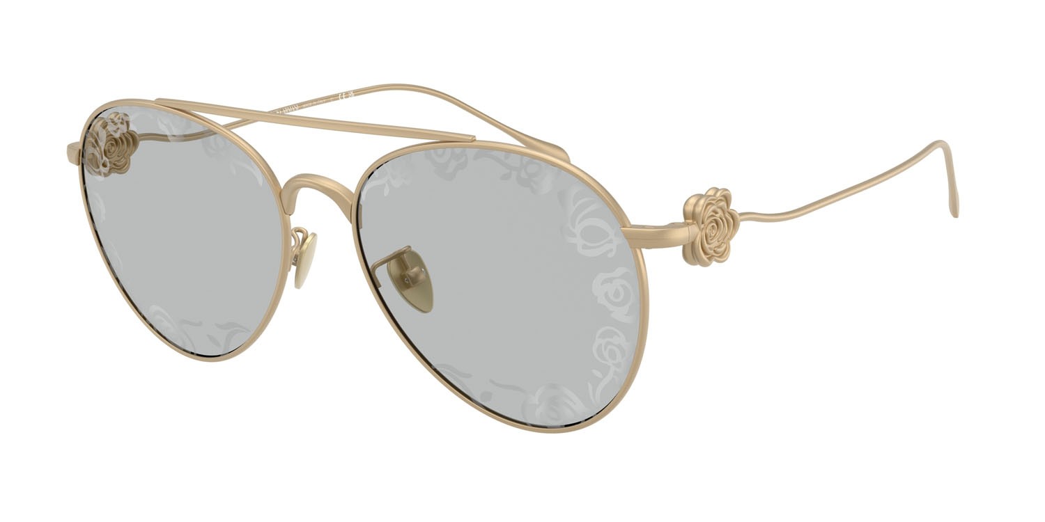 Sunglasses Giorgio Armani AR 6167 (3002AL) color oro pallido opaco shape aviator lenses light grey tampo flower silver