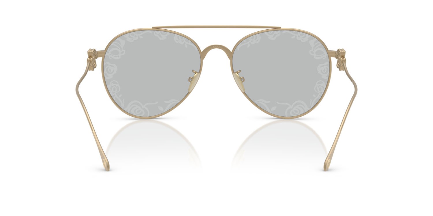 Sunglasses Giorgio Armani AR 6167 (3002AL) color oro pallido opaco shape aviator lenses light grey tampo flower silver