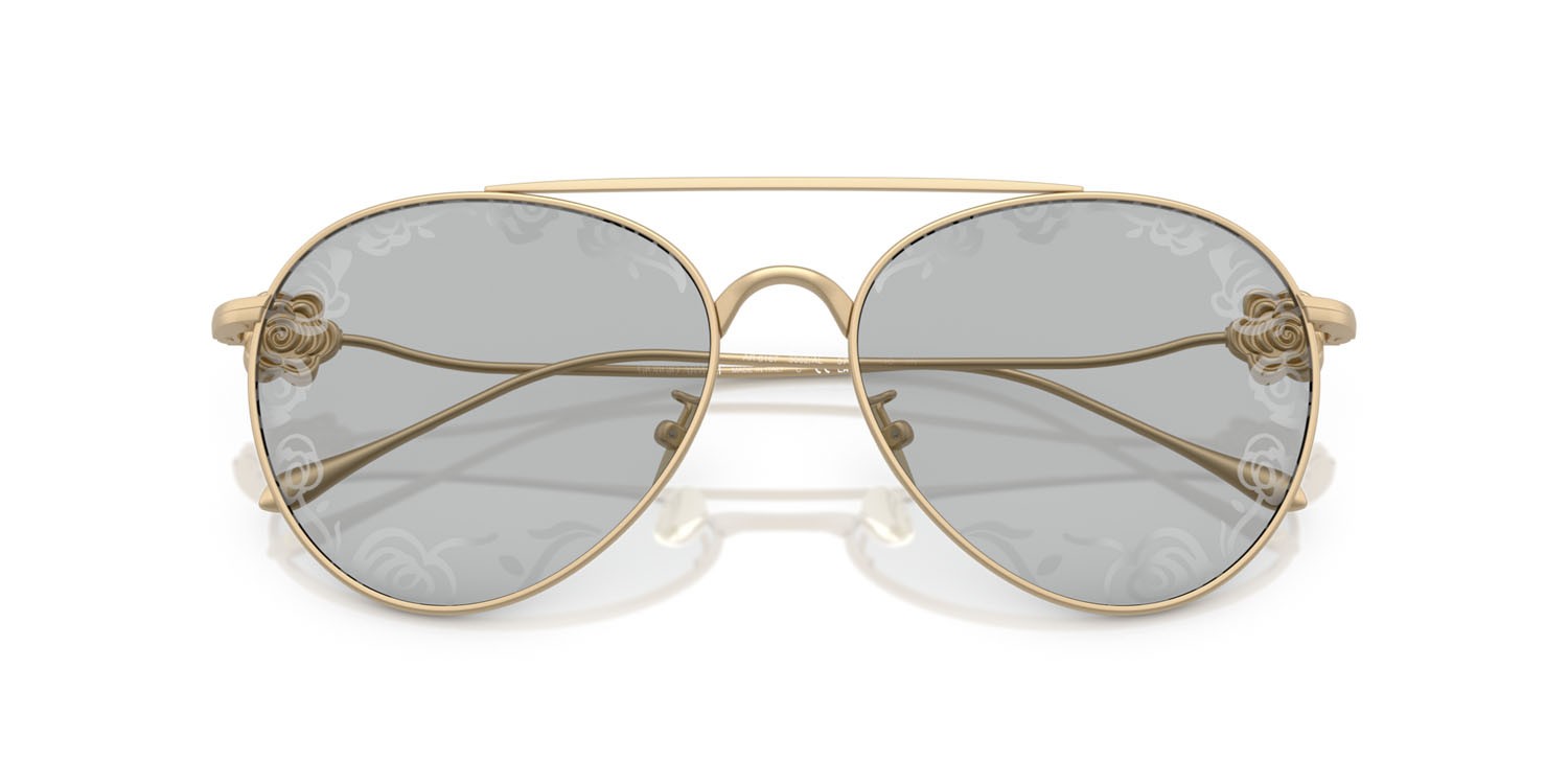 Sunglasses Giorgio Armani AR 6167 (3002AL) color oro pallido opaco shape aviator lenses light grey tampo flower silver