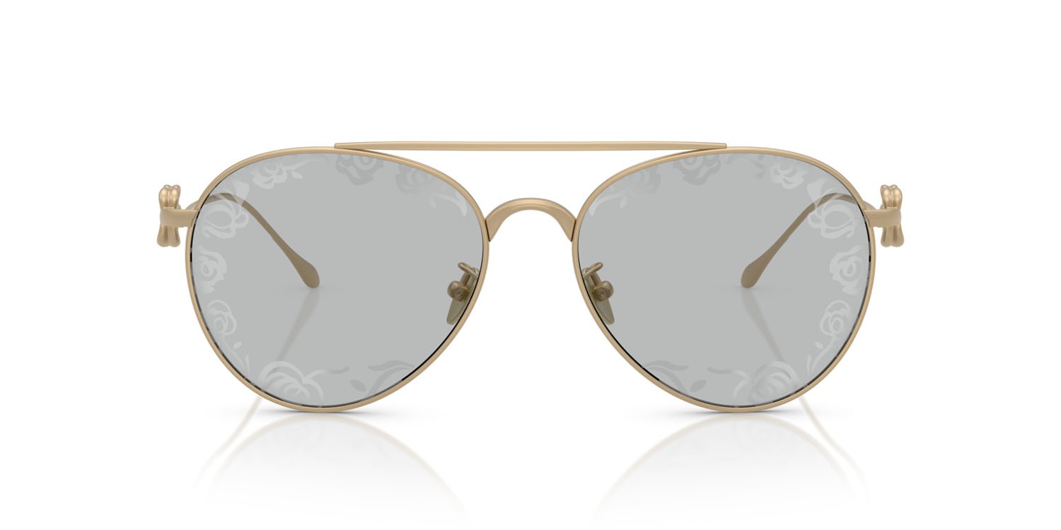 Sunglasses Giorgio Armani AR 6167 (3002AL) color oro pallido opaco shape aviator lenses light grey tampo flower silver