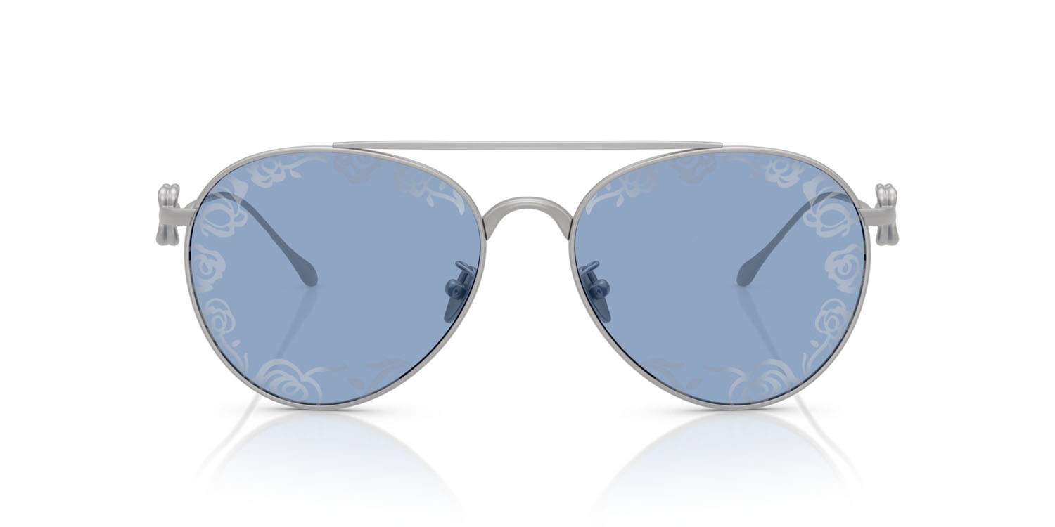 Sonnenbrillen Giorgio Armani AR 6167 (3045AM) farbe argento opaco form aviator gläser light blue tampo flower silver