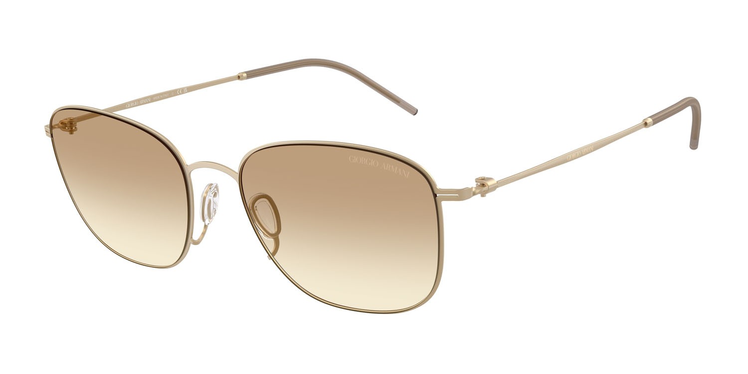 Sunglasses Giorgio Armani AR 6168 (300213) color oro pallido opaco shape square lenses trasparente sfumato marrone chiaro