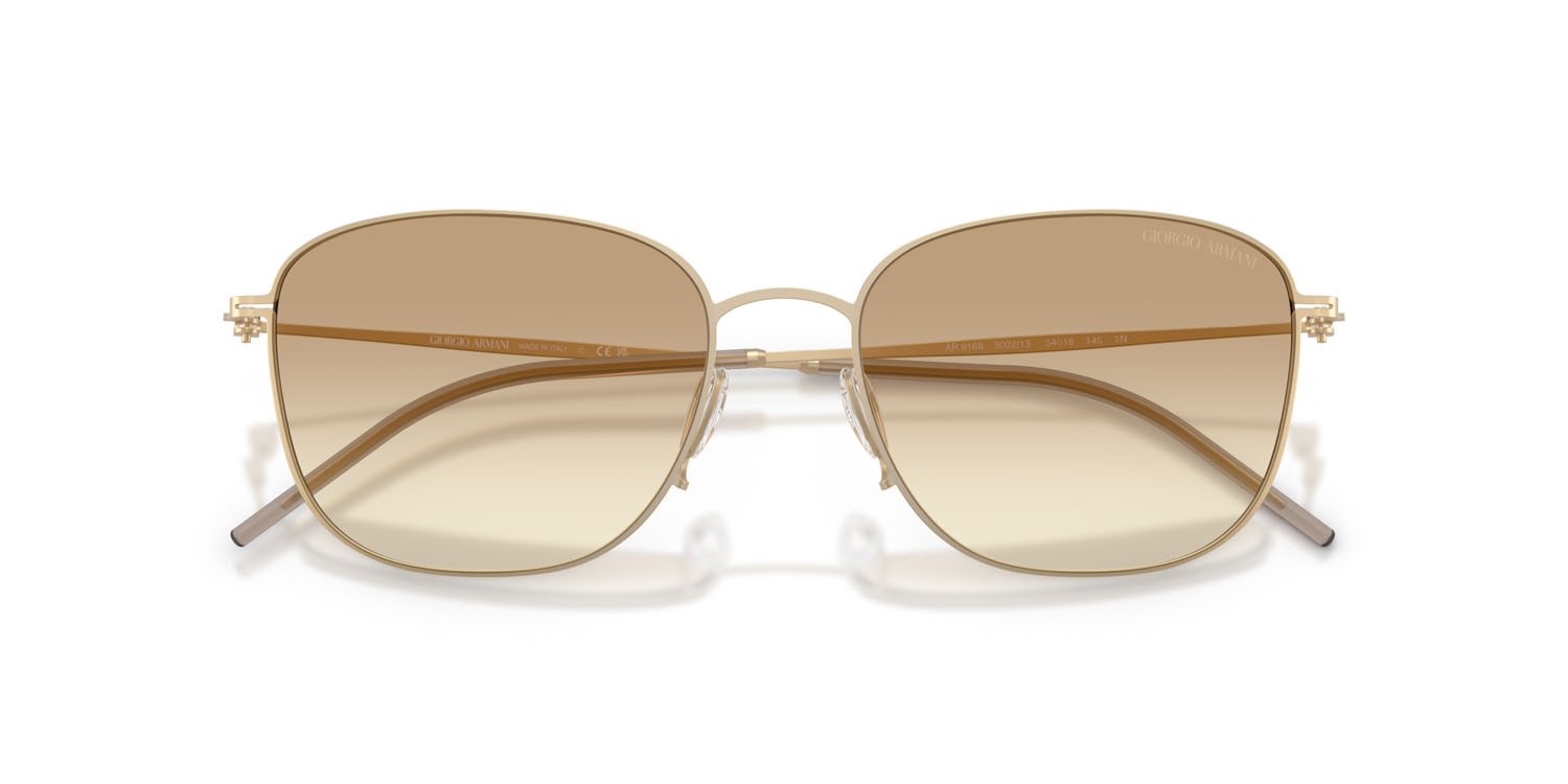 Sunglasses Giorgio Armani AR 6168 (300213) color oro pallido opaco shape square lenses trasparente sfumato marrone chiaro