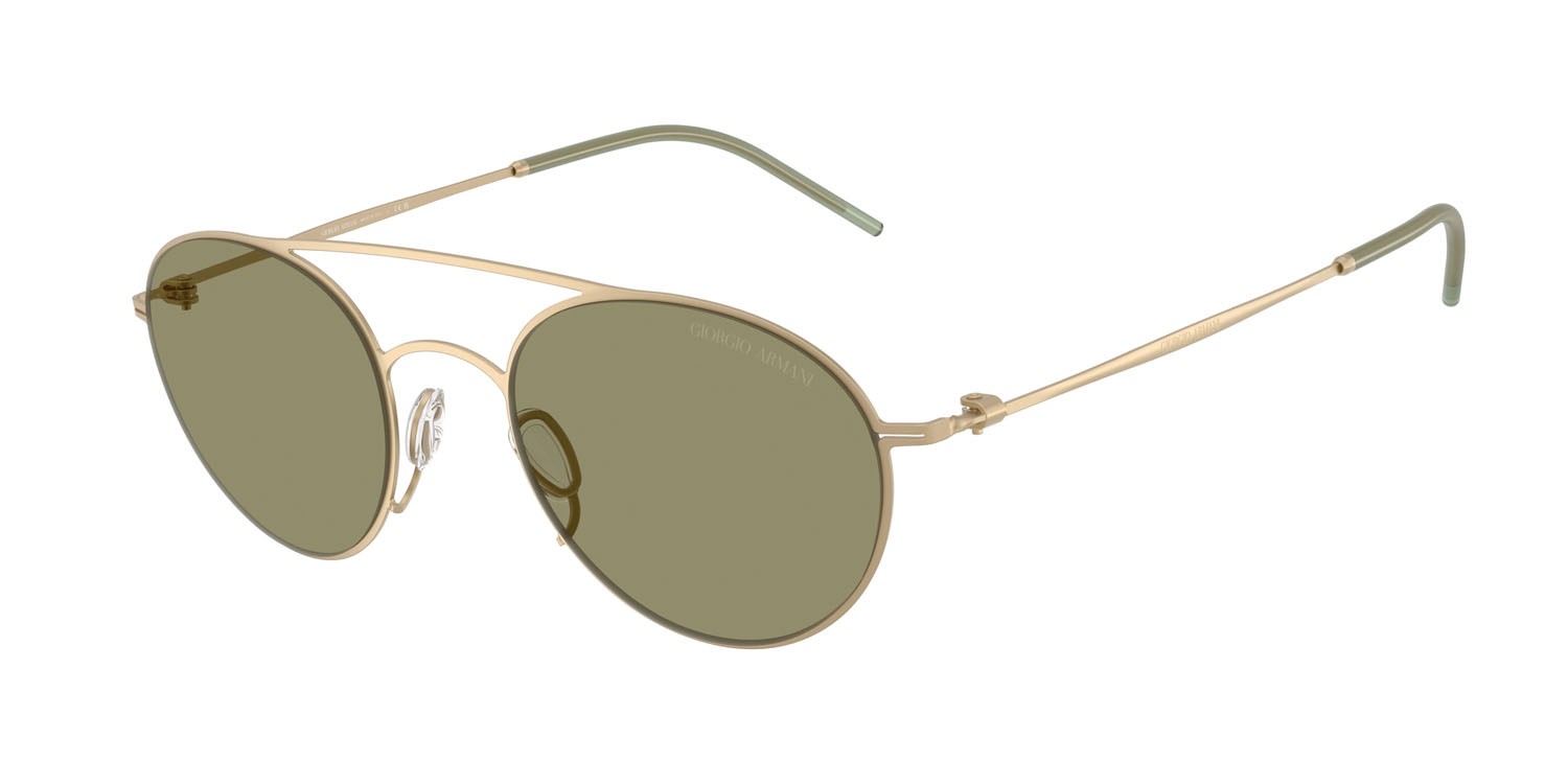 Sunglasses Giorgio Armani AR 6169 (30022A) color oro pallido opaco shape round lenses verde