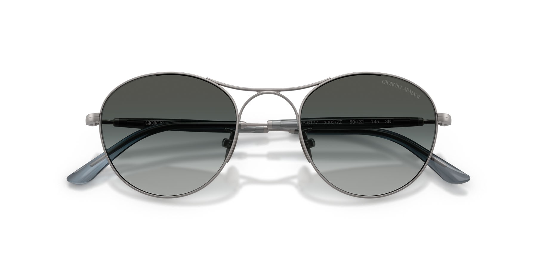Occhiali da sole Giorgio Armani AR 6177 (30037Z) colore gunmetal opaco forma rotondo lenti grigio/verde
