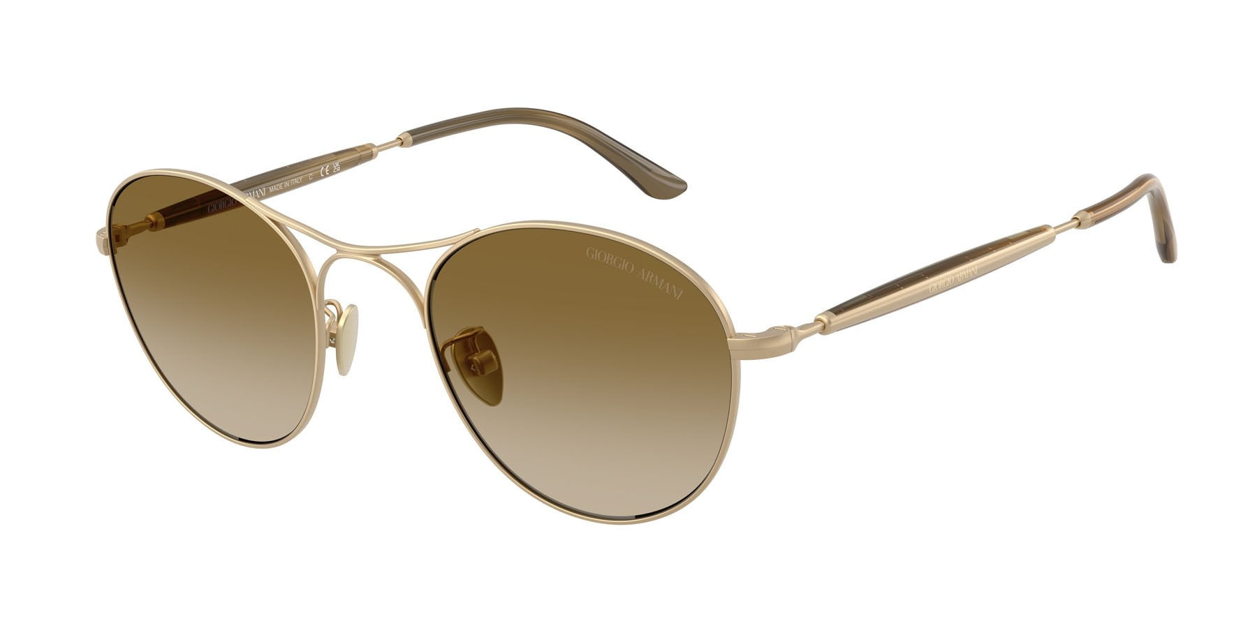 Sunglasses Giorgio Armani AR 6177 (341713) color oro pallido opaco shape round lenses marrone sfumato