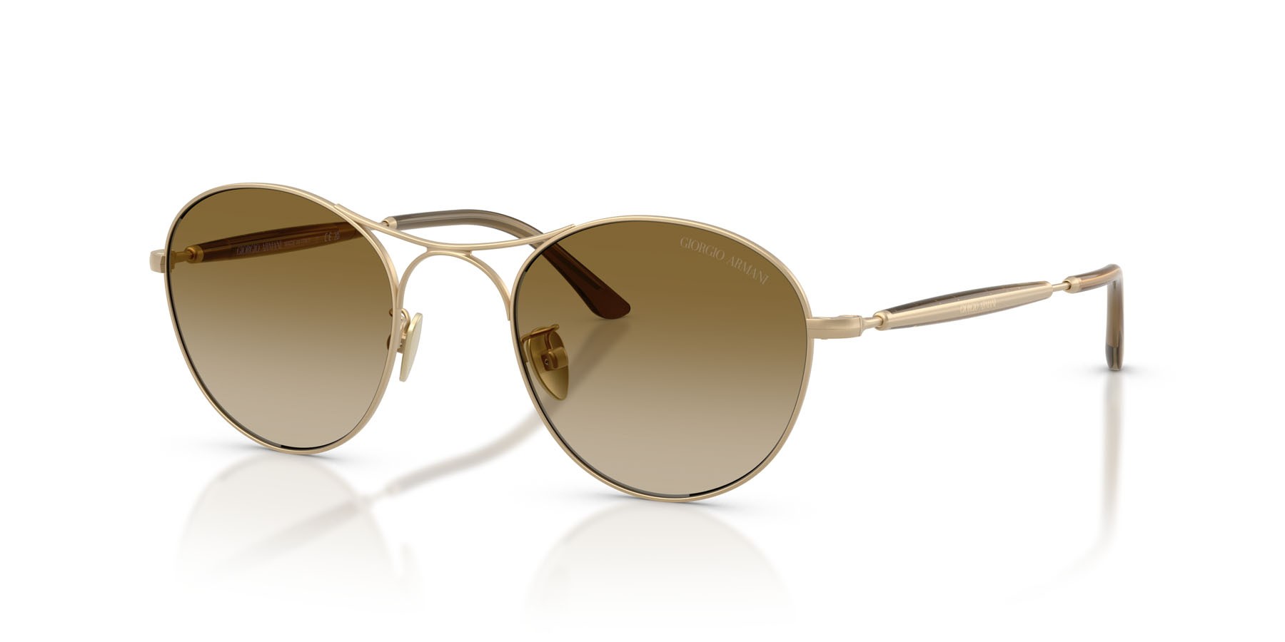 Sunglasses Giorgio Armani AR 6177 (341713) color oro pallido opaco shape round lenses marrone sfumato