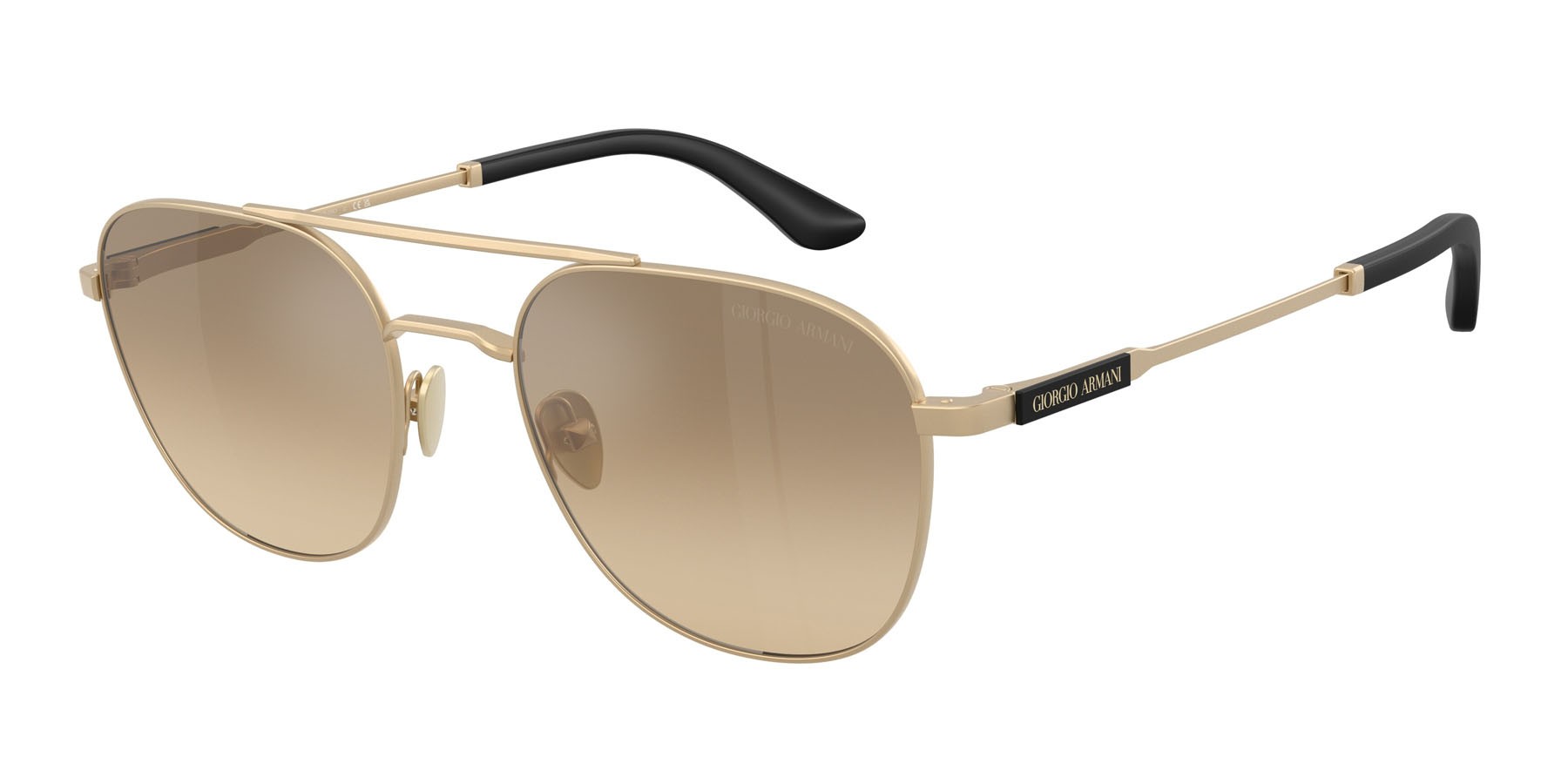 Sunglasses Giorgio Armani AR 6178 (30023K) color oro pallido opaco shape rectangle lenses marrone sfumato grigio a specchio