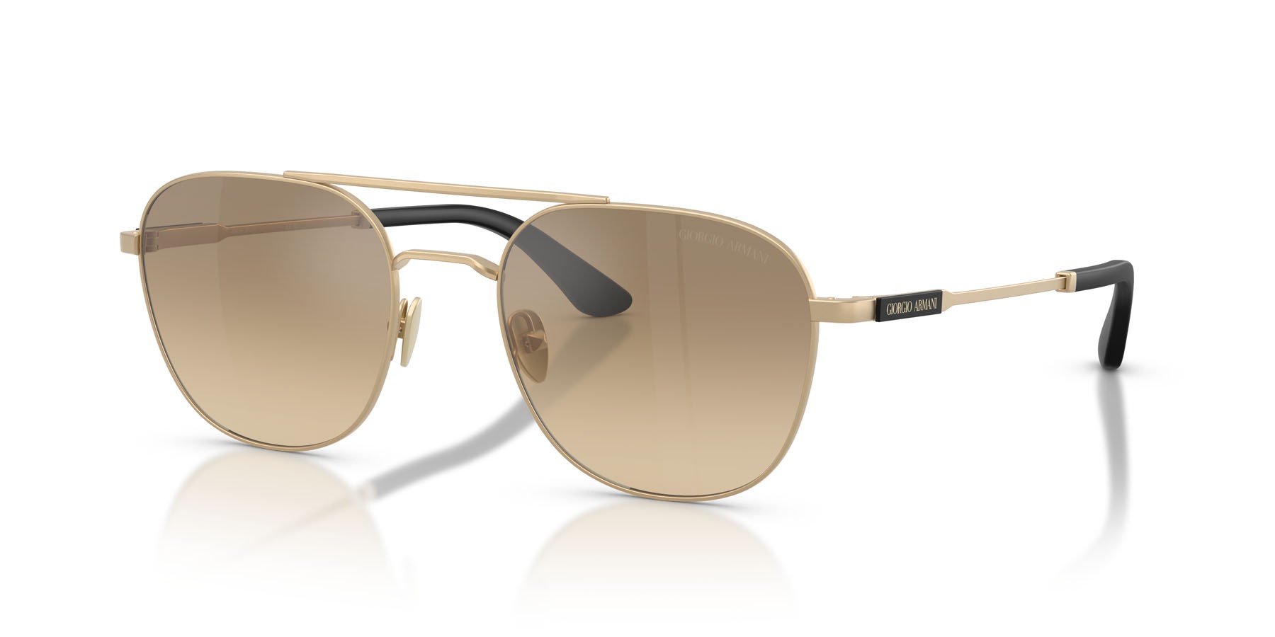 Sunglasses Giorgio Armani AR 6178 (30023K) color oro pallido opaco shape rectangle lenses marrone sfumato grigio a specchio
