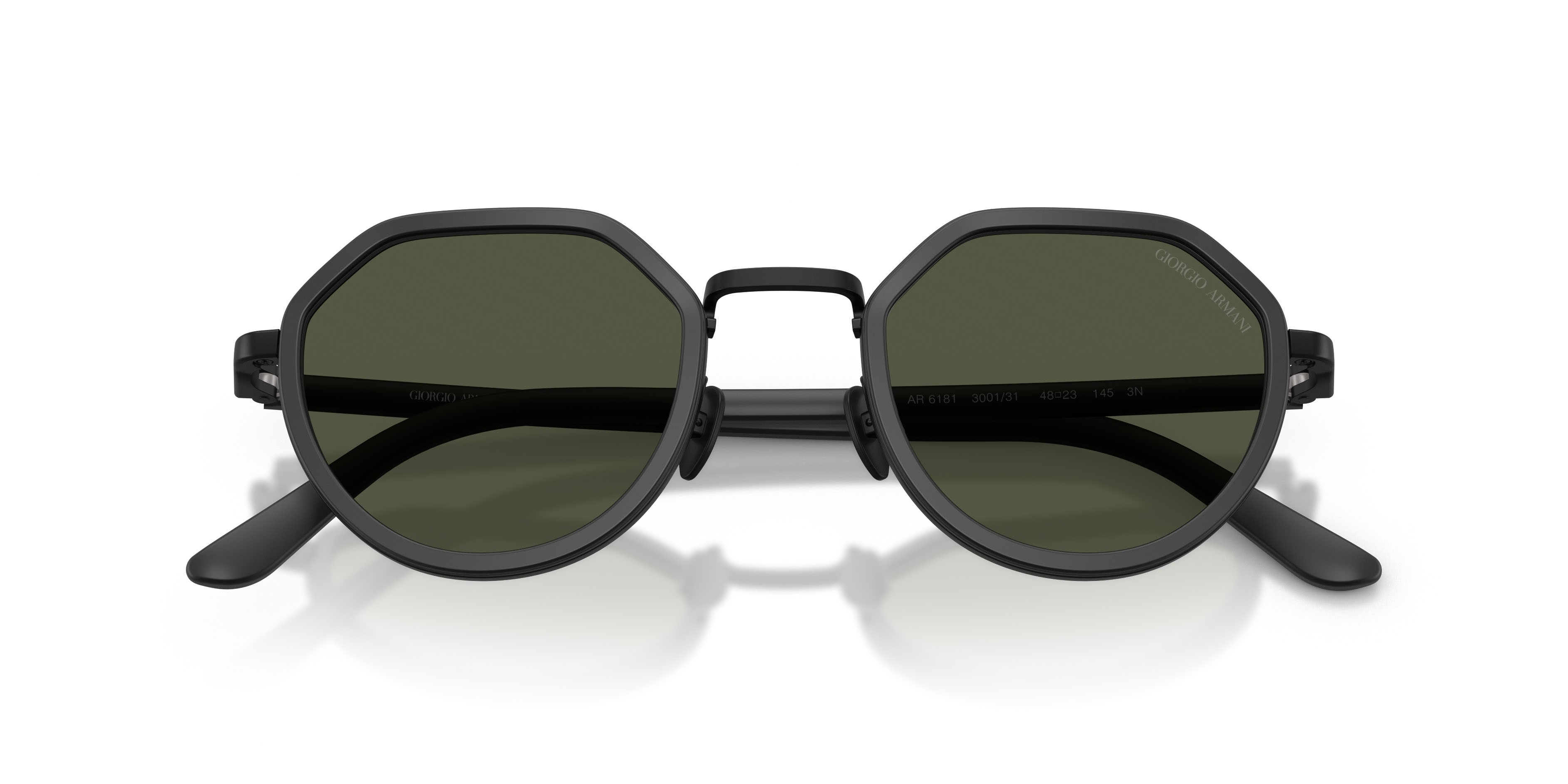 Occhiali da sole Giorgio Armani AR 6181 (300131) colore nero opaco forma rotondo lenti verde