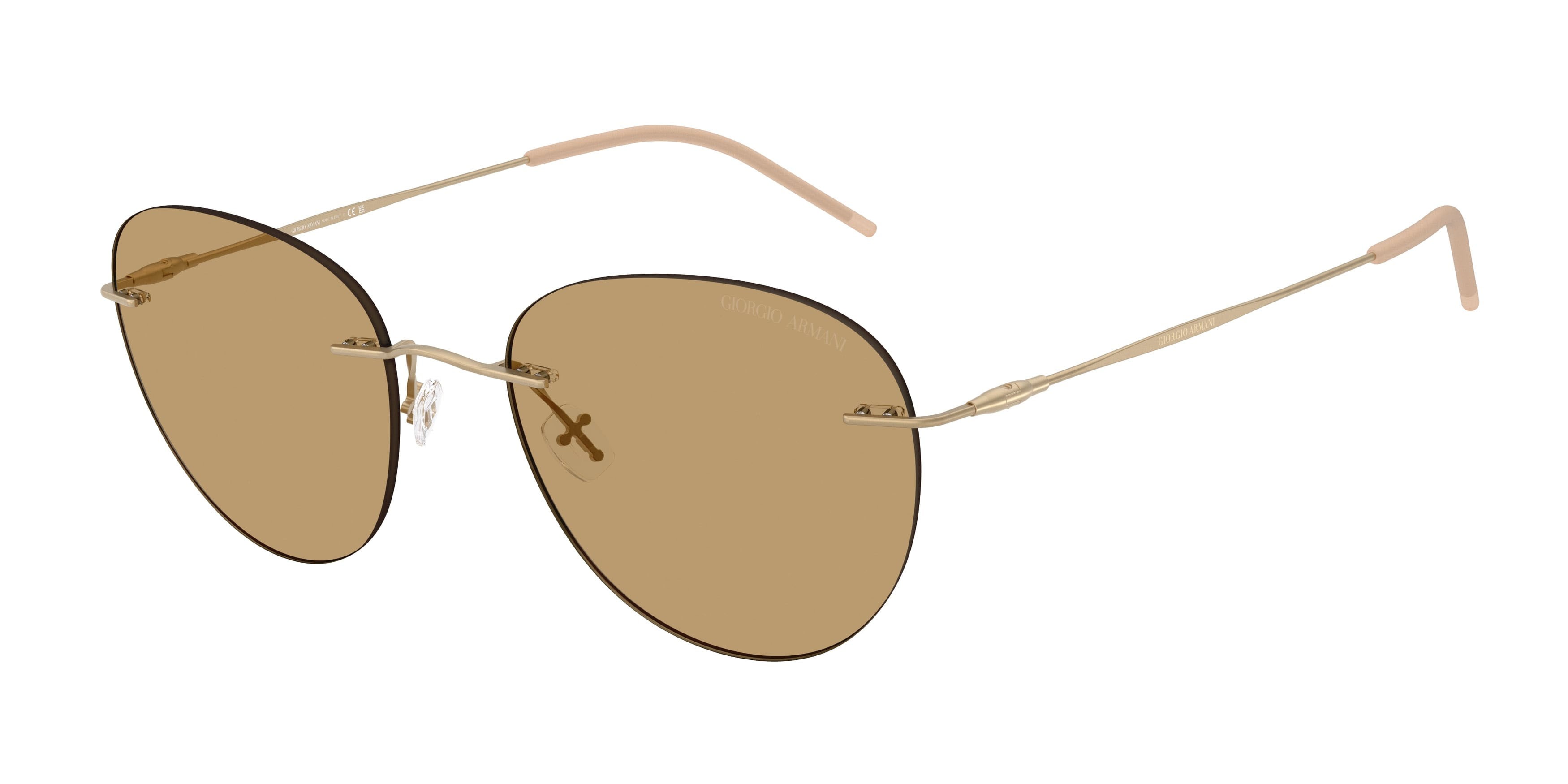 Sunglasses Giorgio Armani AR 6182 (300273) color oro pallido opaco shape round lenses marrone