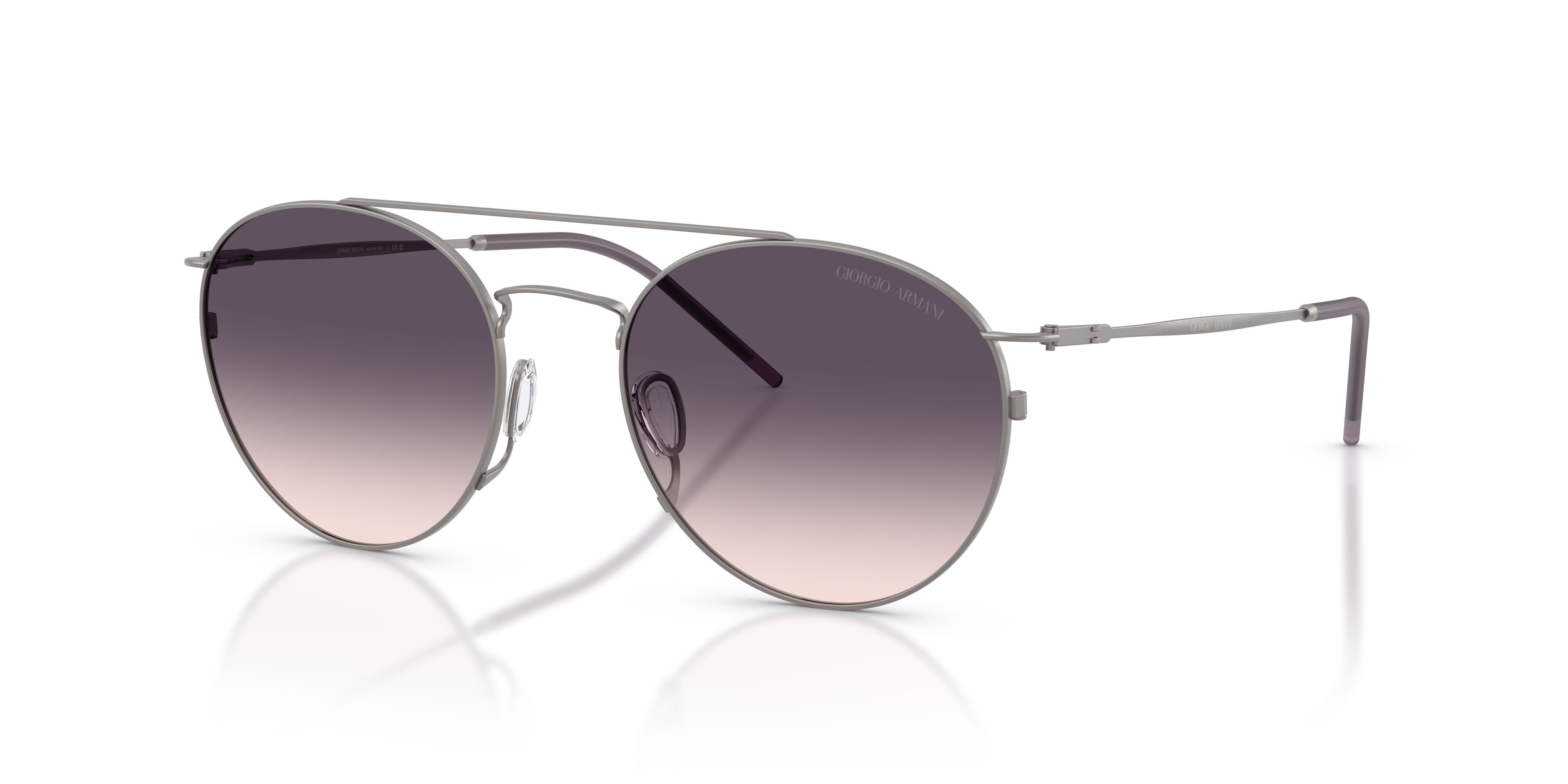 Sunglasses Giorgio Armani AR 6183 (300336) color gunmetal opaco shape round lenses rosa sfumato viola scuro