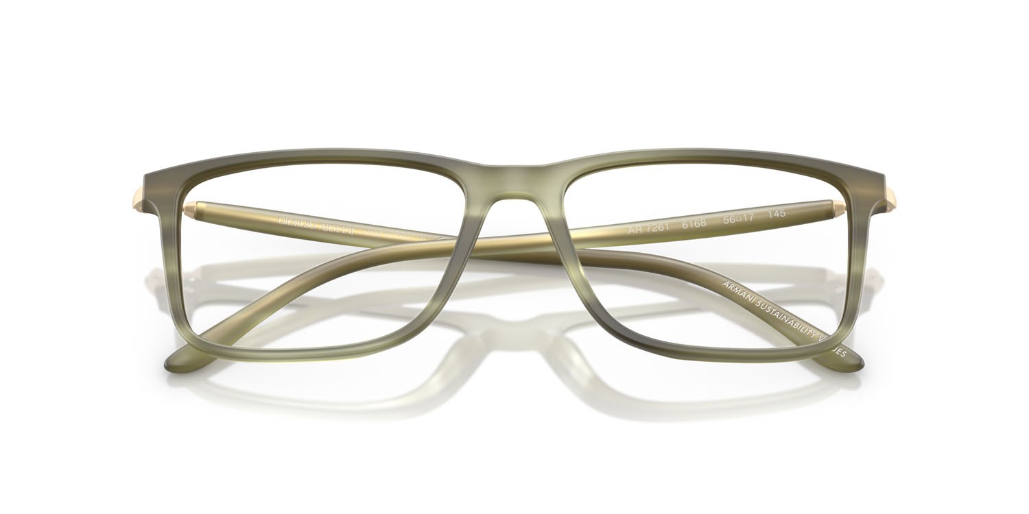 Eyeglasses Giorgio Armani AR 7261 (6168) color verde opaco a righe shape rectangle lenses lente demo