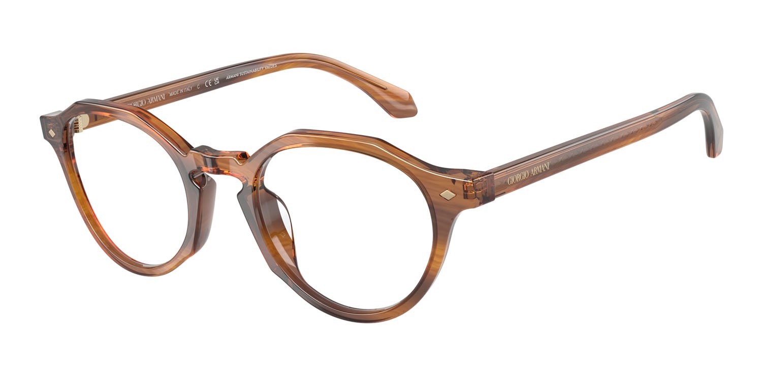 Occhiali da vista Giorgio Armani AR 7264U (6163) colore miele striato forma pantos lenti lente demo