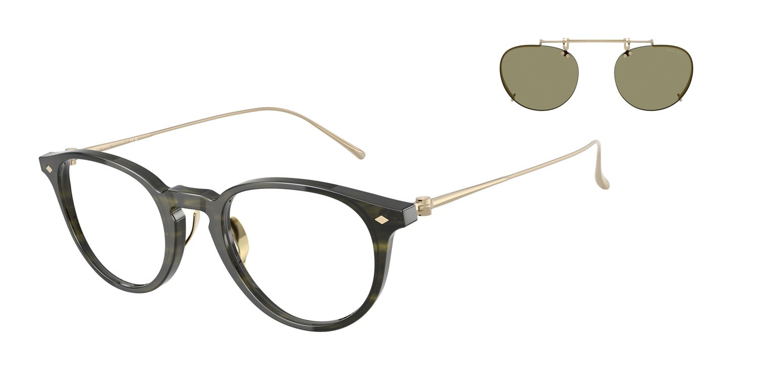 Occhiali da vista Giorgio Armani AR 7270T (6208) colore striato verde forma pantos lenti lente demo