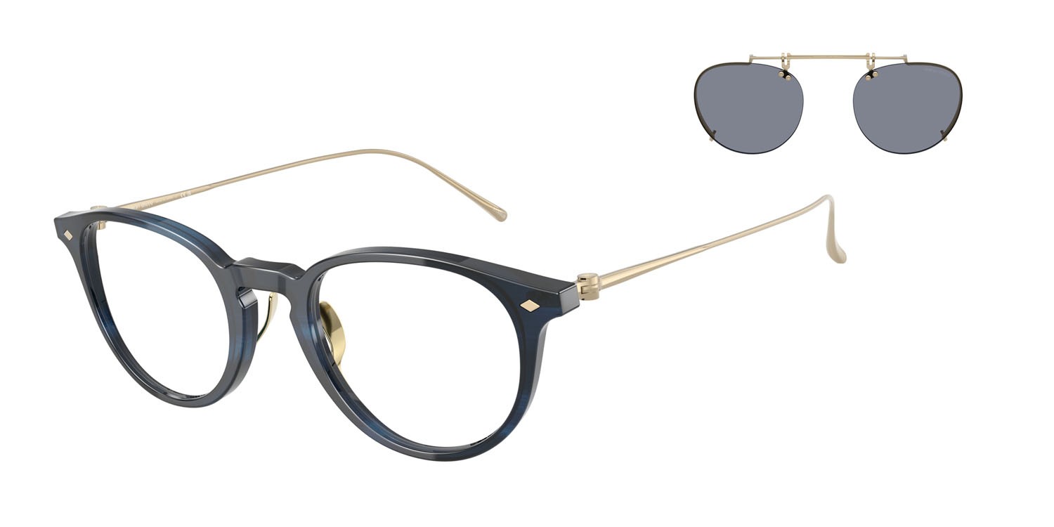 Occhiali da vista Giorgio Armani AR 7270T (6209) colore striato blu forma pantos lenti lente demo