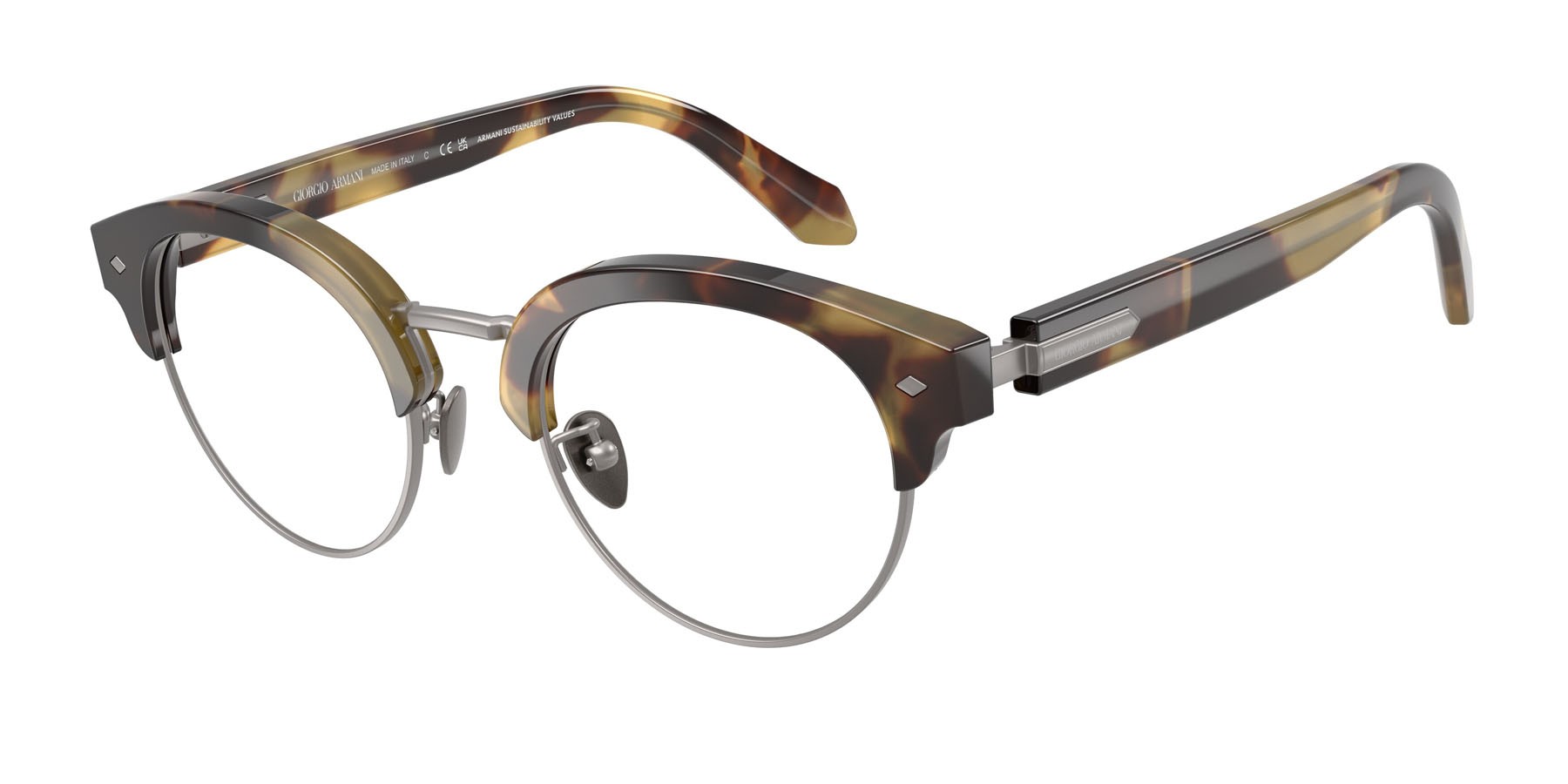Occhiali da vista Giorgio Armani AR 7283 (6301) colore avana giallo marrone forma pantos lenti lente demo