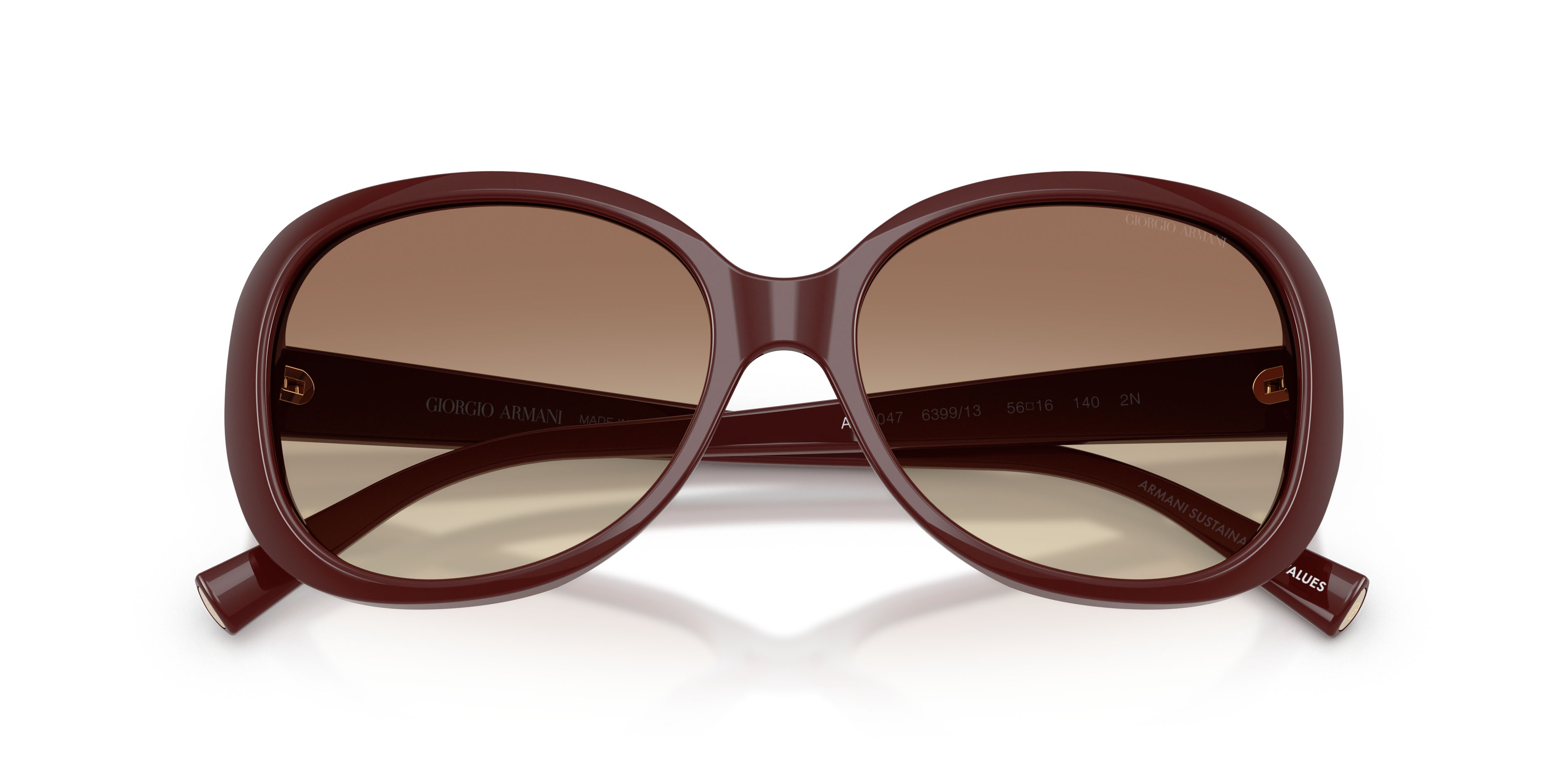Occhiali da sole Giorgio Armani AR 8047 (639913) colore borgogna tinta unita forma rotondo lenti marrone sfumato