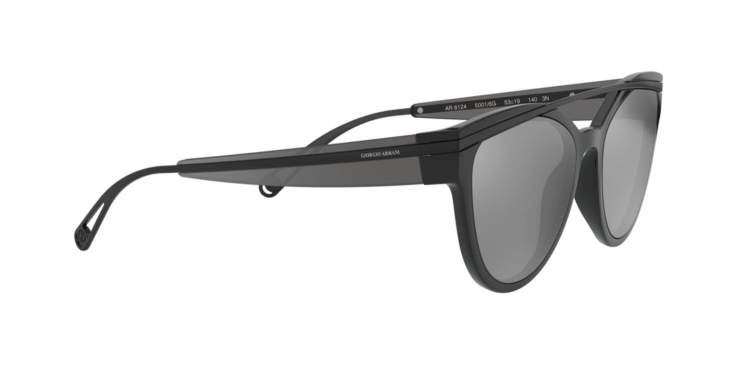 Sonnenbrillen Giorgio Armani AR 8124 (50016G) farbe nero form cat-eye gläser grigio argento specchiato