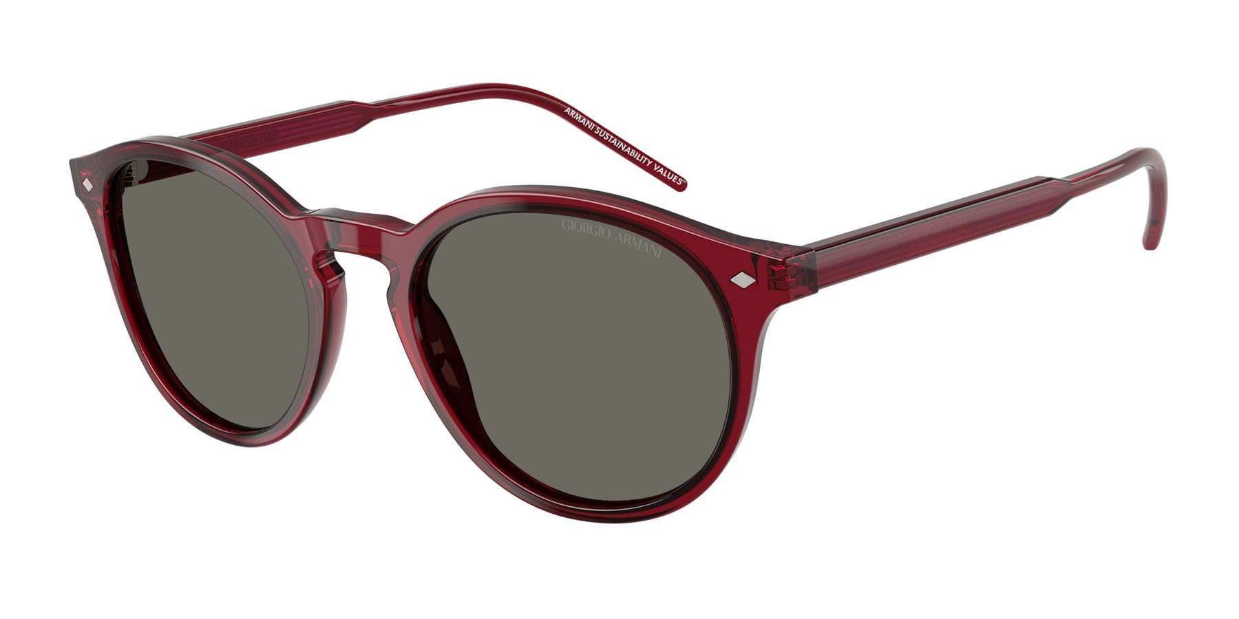 Occhiali da sole Giorgio Armani AR 8211 (6344R5) colore bordeaux trasparente forma pantos lenti grigio