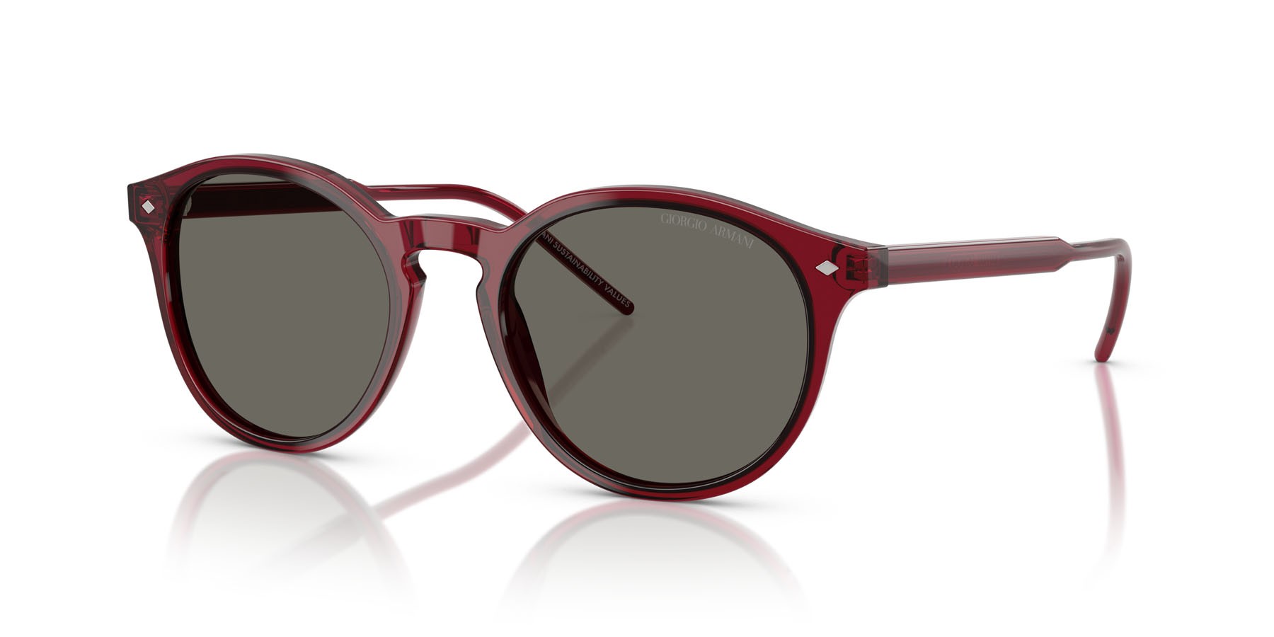 Occhiali da sole Giorgio Armani AR 8211 (6344R5) colore bordeaux trasparente forma pantos lenti grigio