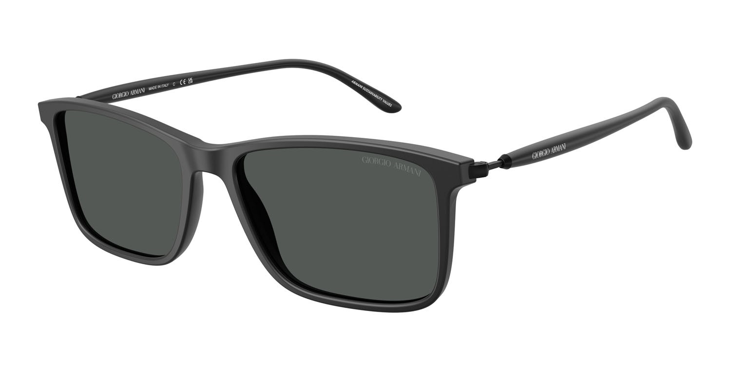 Sunglasses Giorgio Armani AR 8218 (587587) color nero opaco shape rectangle lenses grigio scuro