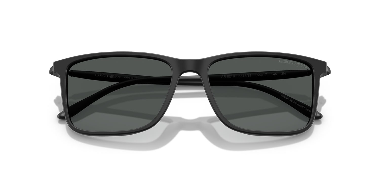 Sunglasses Giorgio Armani AR 8218 (587587) color nero opaco shape rectangle lenses grigio scuro