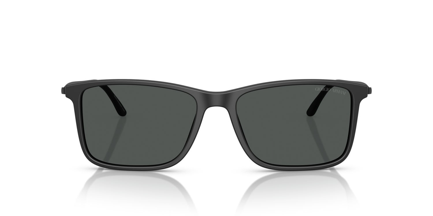 Sunglasses Giorgio Armani AR 8218 (587587) color nero opaco shape rectangle lenses grigio scuro