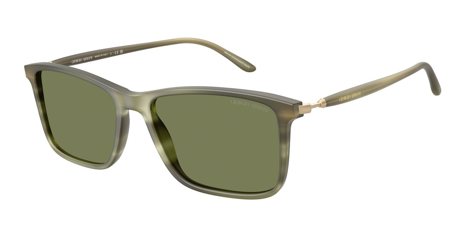 Occhiali da sole Giorgio Armani AR 8218 (61682A) colore verde opaco striato forma rettangolare lenti verde
